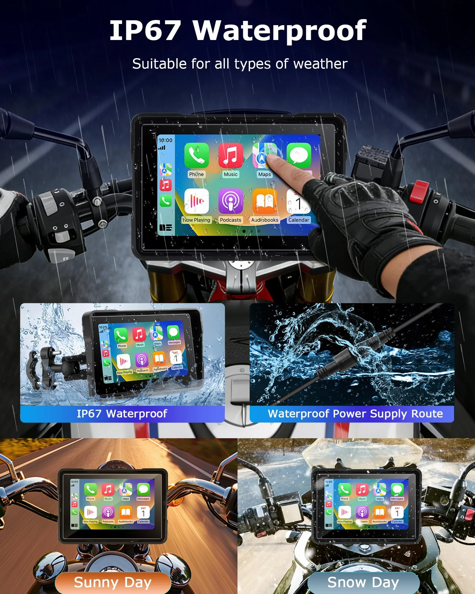 Jansite Pantalla Carplay Moto Android Auto 5 Pulgadas Navegador GPS TPMS IP67 Impermeable Inalámbrica