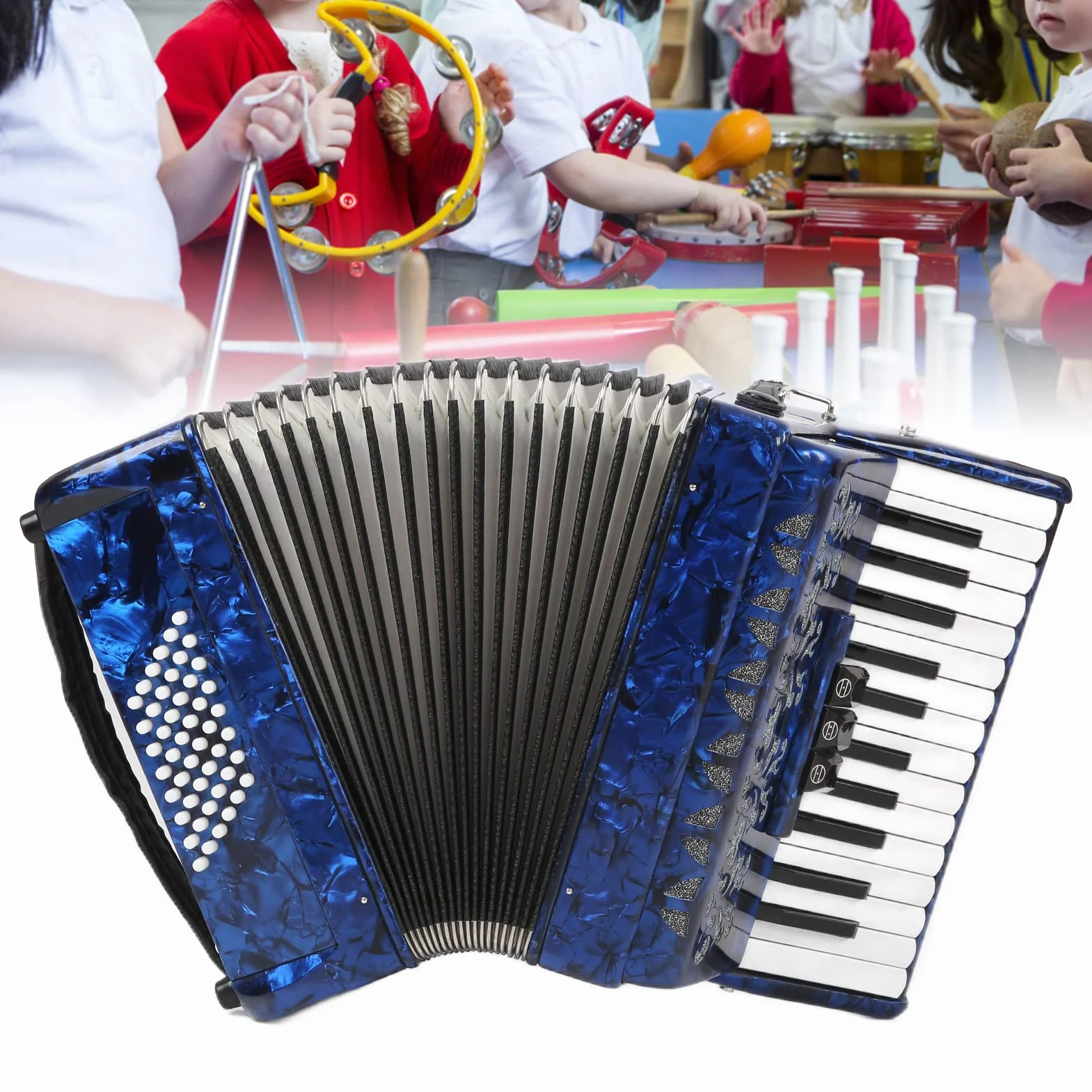 Acordeón de Celuloide, Acordeón Diatónico ABS 26 Teclas 48 Bajos Instrumento de Teclado de Piano Educativo con Correas Ajustables, Exquisito Acordeón de Piano de Celuloide para