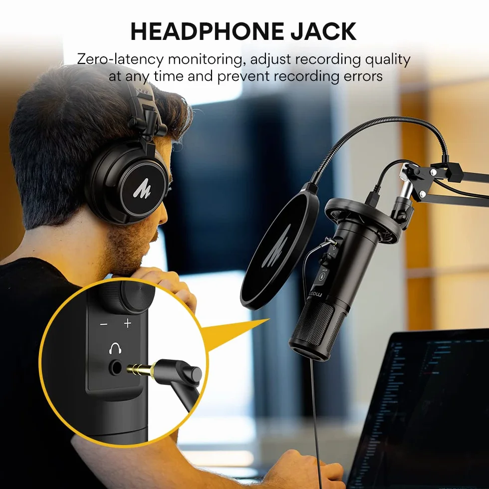 MAONO Micrófono USB para PC, Micrófono Condensador Profesional con Silencio, Ganancia de Mic, Monitoreo de Latencia Cero, Kit Brazo para Streaming, Podcast,Gaming, Grabación, Twitch, Youtube, PM422