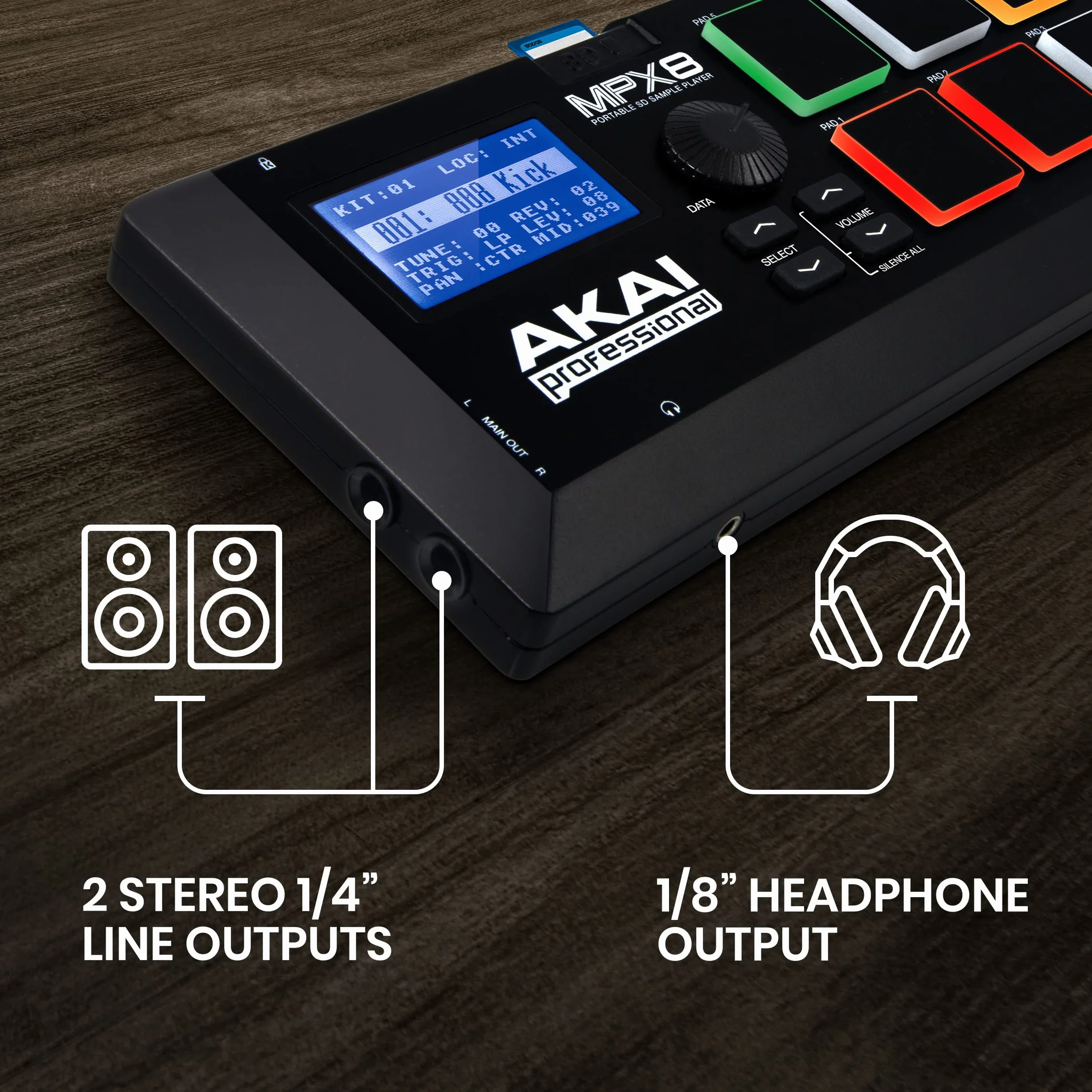 Akai Professional MPX8 - Controlador USB MIDI y Lanzador de Samples Portátil con 8 Pads Sensibles a la Velocidad y Ranura para Tarjeta SD