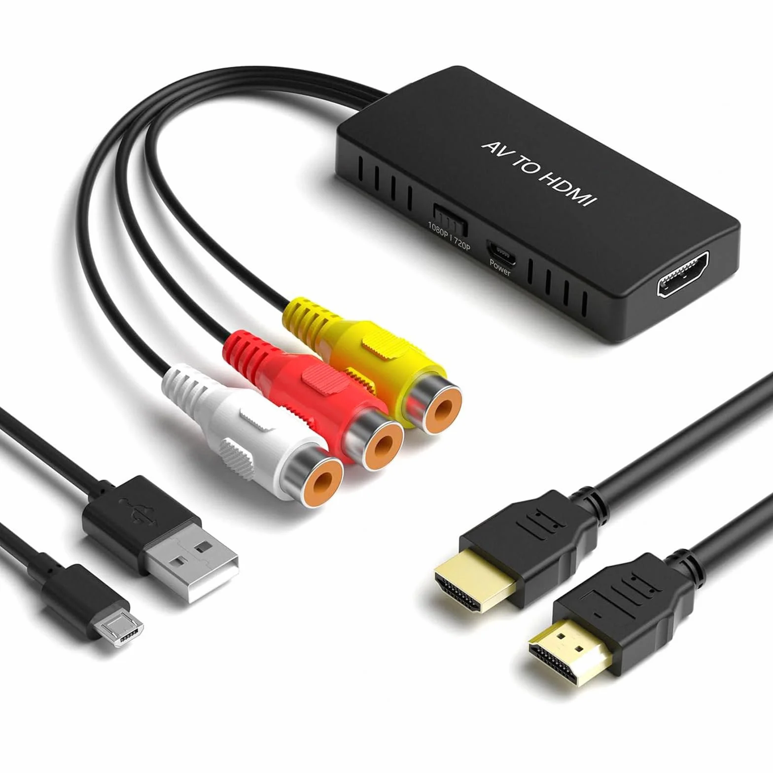 RCA a HDMI Adaptador HDMI, 720/1080p Convertidor Audio y Video Compatible con PAL/NTSC para PC Portátil PS2 PS3 Xbox N64 STB VHS VCR Cámara DVD