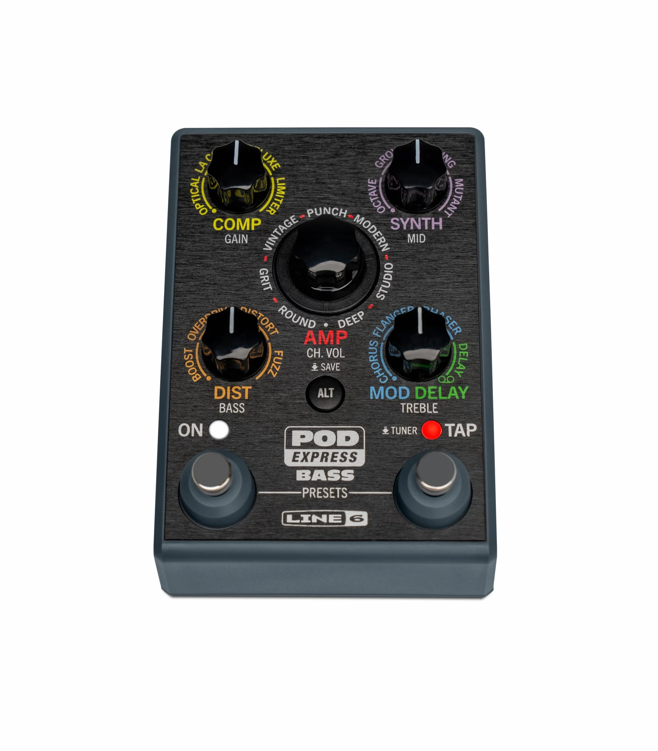 Line 6 POD Express, pedal procesador de amplificadores y efectos para bajo con 7 modelos de amplificadores, 16 modelos de efectos, 21 presets y controles simples, ligero, compacto y portátil