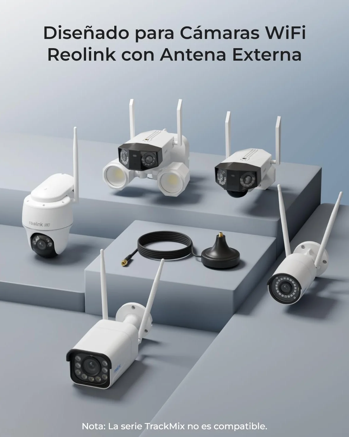 Reolink Cable de extensión de antena WiFi con conector RP-SMA, RP-SMA macho a hembra, base de soporte magnético, cable de 10 pies, diseñado para cámaras WiFi y batería con antenas externas extraíbles