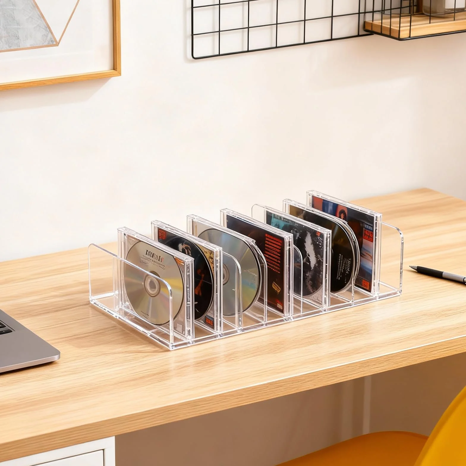 VOSSOT 2 Unidades de Soporte Transparente para CD de Acrílico, Estantería de Almacenamiento para CD/DVD, Organizador de Cosméticos, Tocador, Organizador para Casetes y Juegos, 17 × 12,5 × 4 cm