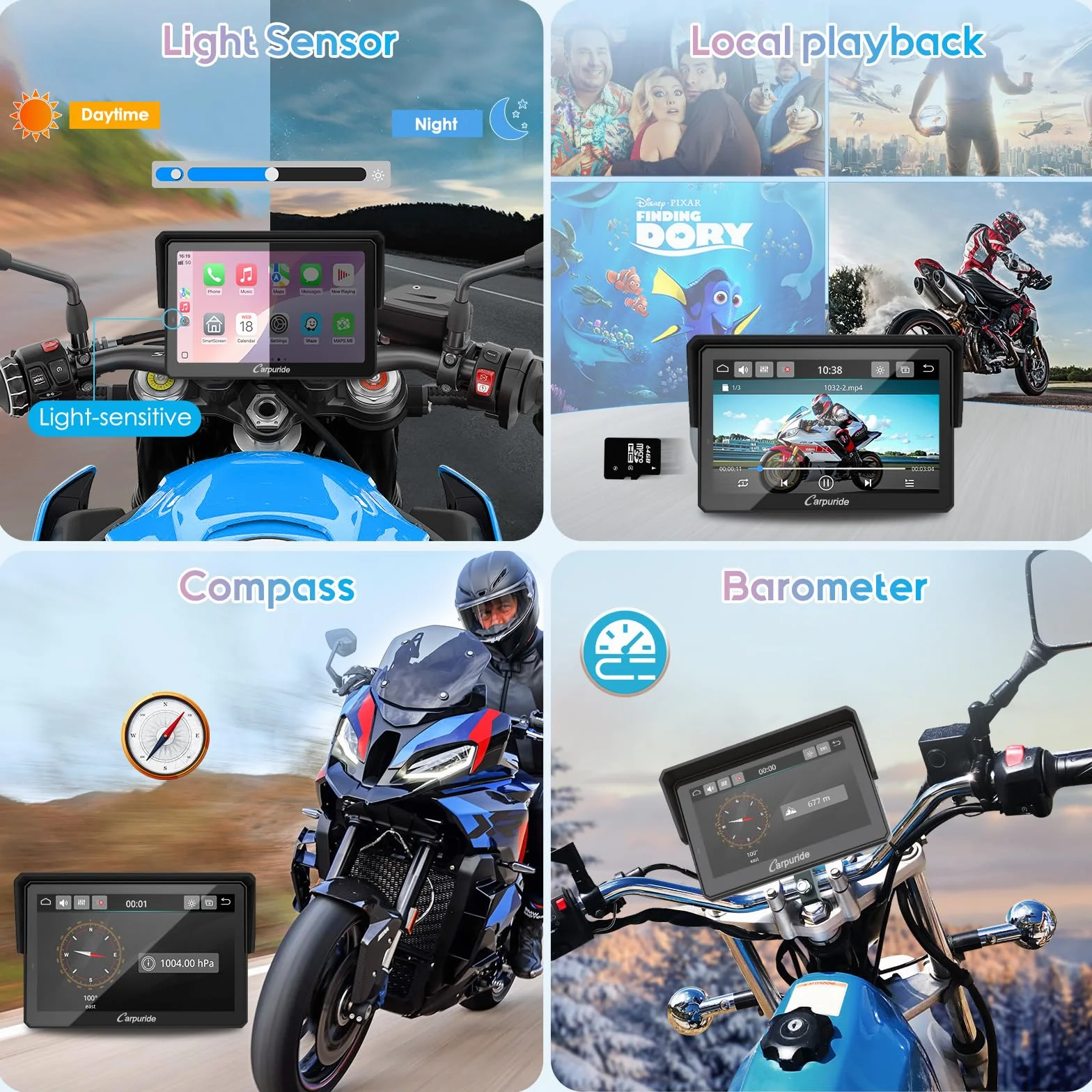 Carpuride W502PRO Motocicleta CarPlay Android Auto Bluetooth GPS 5 Pulgadas Impermeable