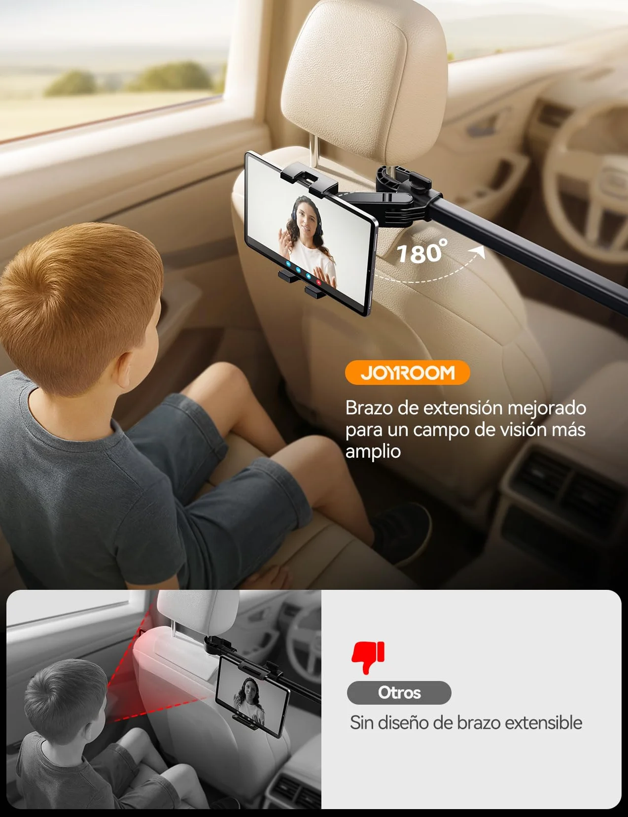 JOYROOM Soporte Tablet Coche con Fijación Bilateral – Soporte iPad Coche con Brazo Metálico para Tabletas y Smartphones de 4,7–12,9"