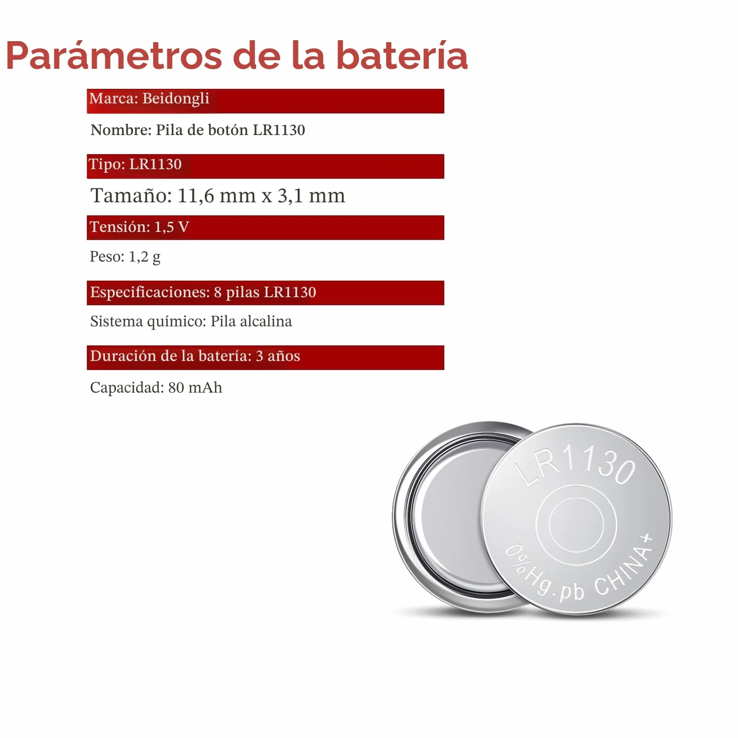 Pilas de botón LR1130 AG10 1,5 V alcalina 20 Unidades LR54