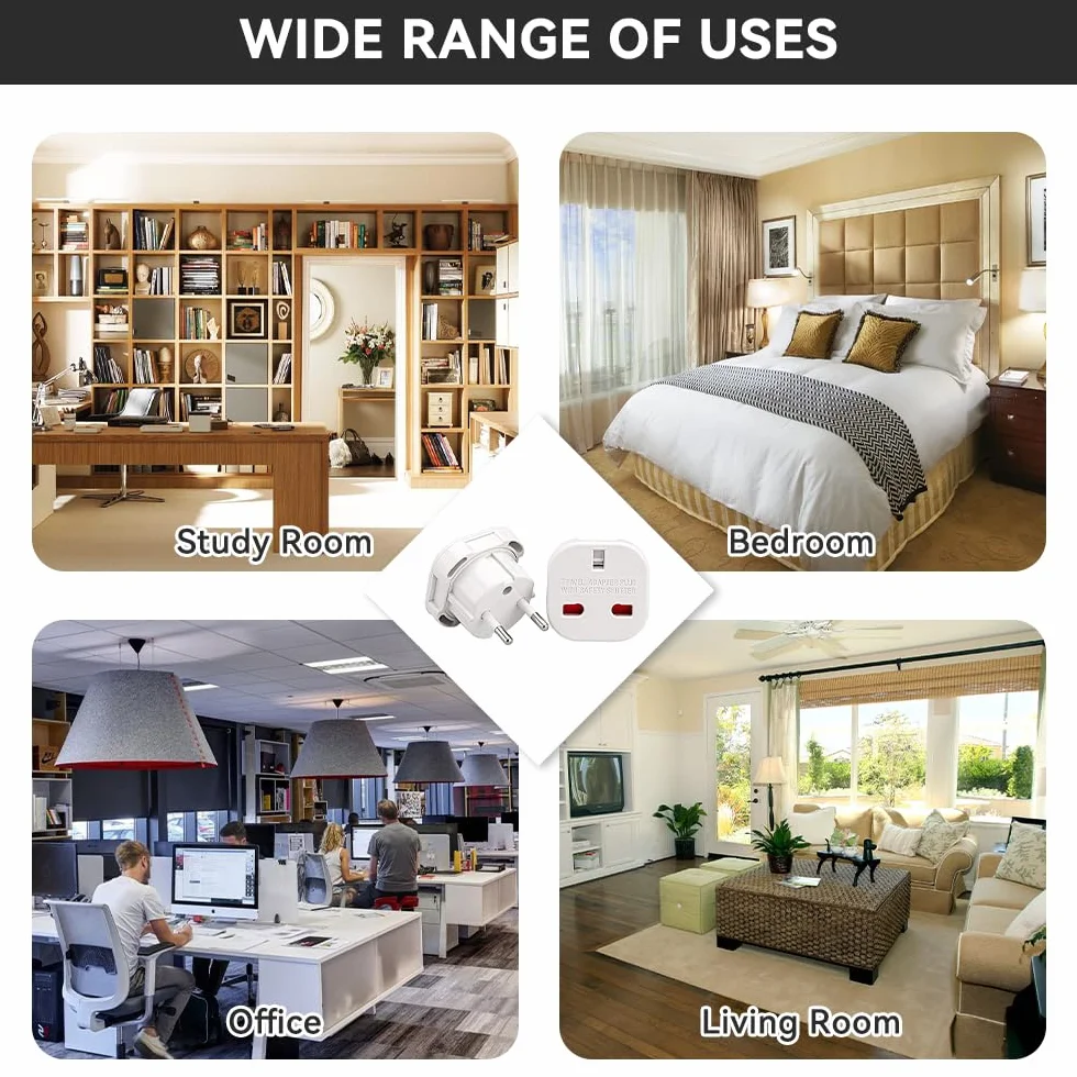 UK to EU Plug Adapter, 6 Piezas Adaptador de Enchufe de UK a Enchufe Europeo, Adaptador Enchufe Ingles a Español,Adaptadors de Viaje U-k a UE/DE/FR/IT/ES (6PCS)