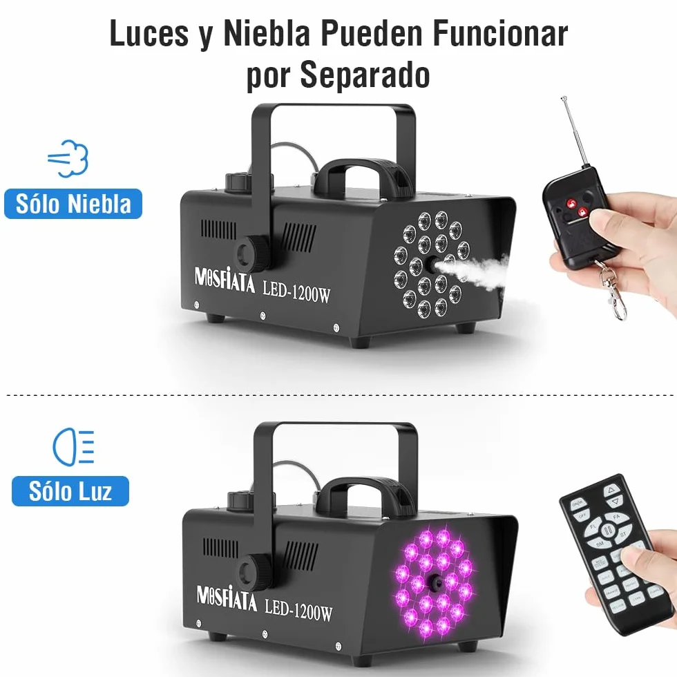 Maquina de Humo Profesional 1200W con 18 LEDs RGB Integrados para Fiestas, Halloween, Bodas, Discoteca, DJ Efecto Escenario