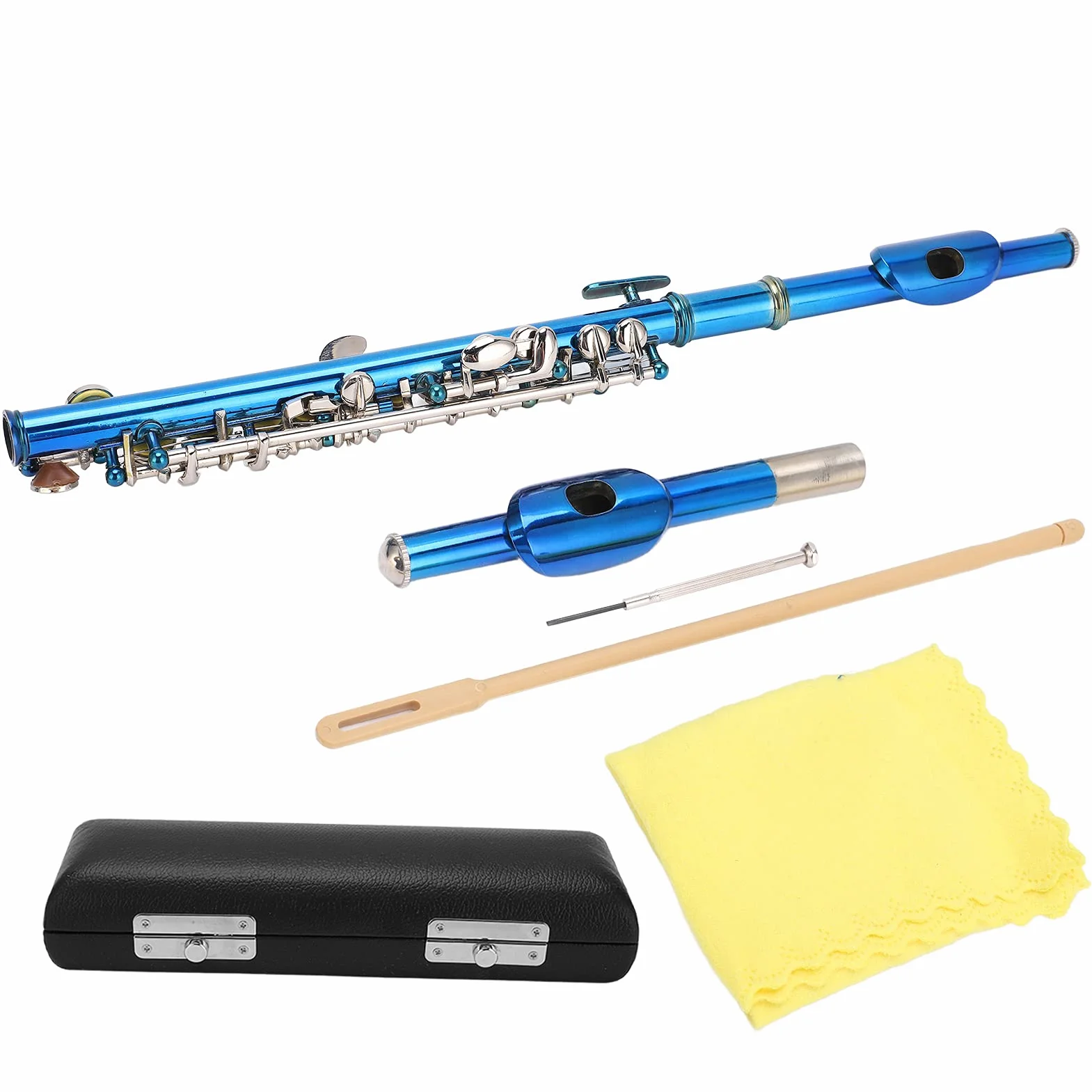 Flauta Piccolo Cupronicke, Flauta Piccolo Cupronickel Azul + Llave E Francesa 6 Agujeros para Principiantes