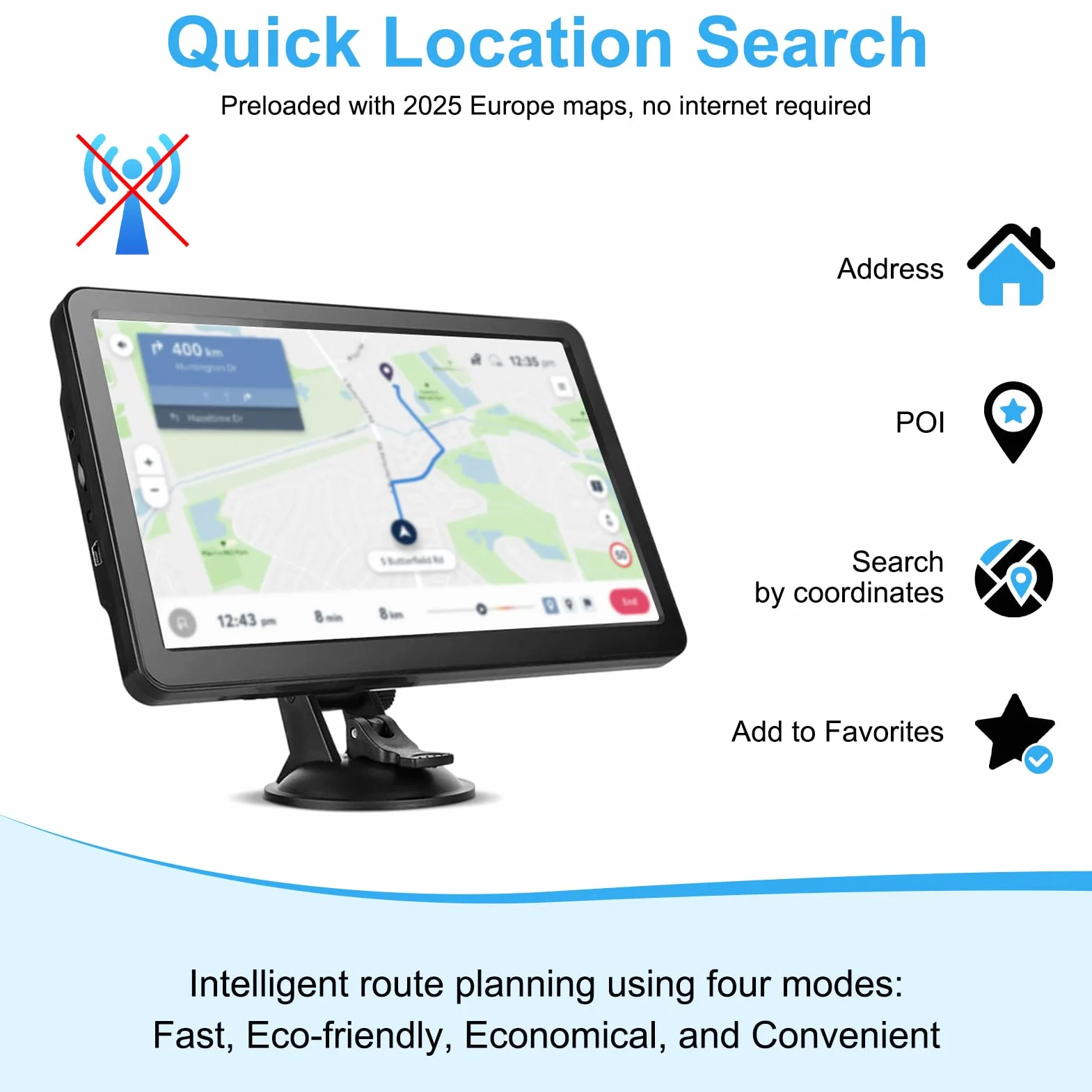 Navegador GPS 9 pulgadas para camiones conductores comerciales Europa Reino Unido mapas