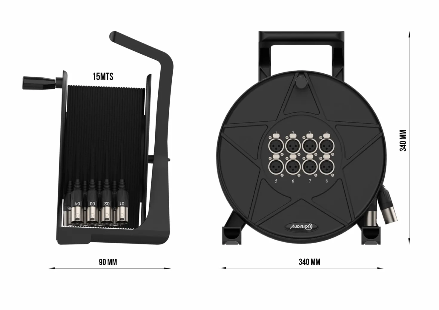 Audibax Pro MC XLR 8815 Drum Pro Carrete Escenario 15 Metros 8 XLR Macho
