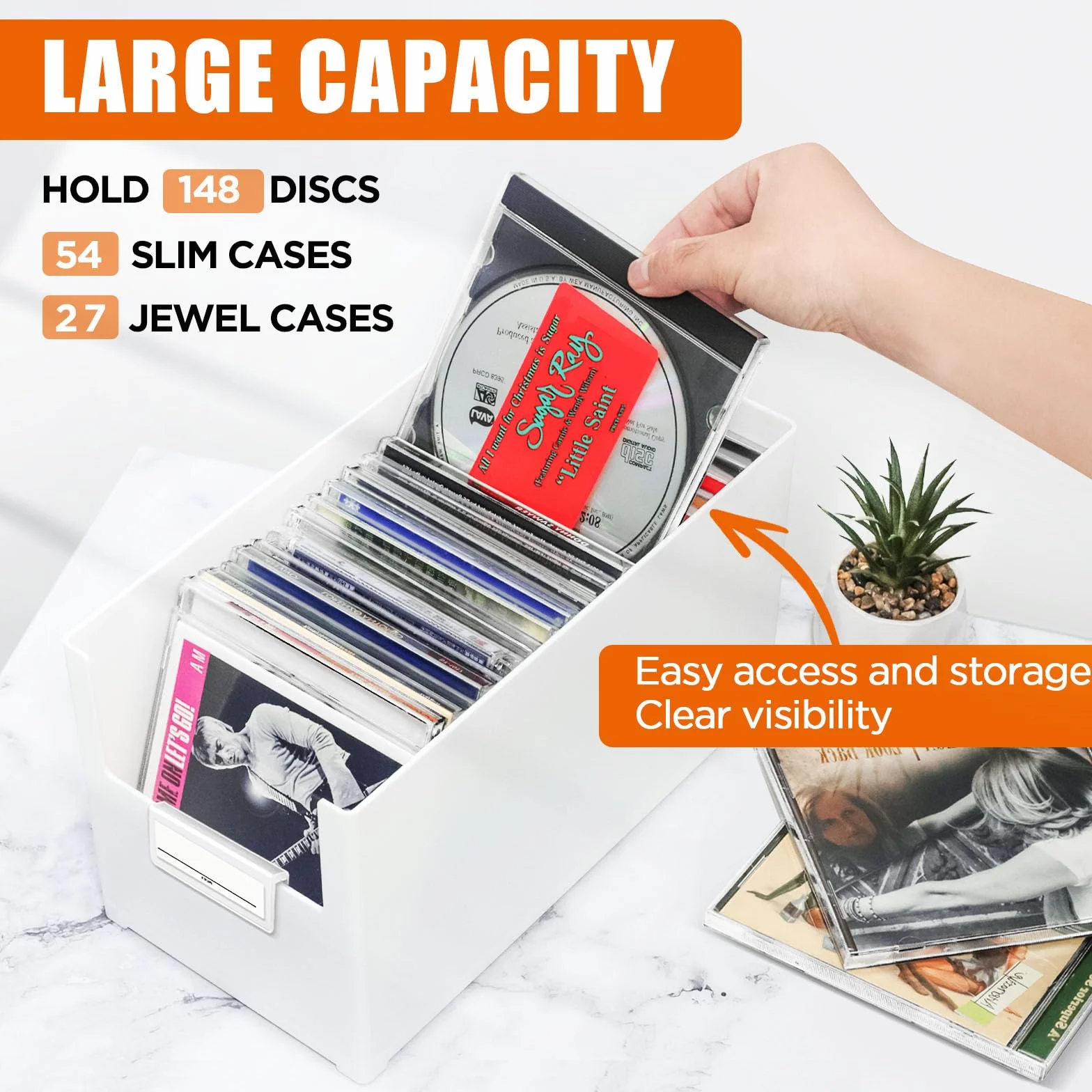 Caja de almacenamiento de CD apilable de plástico con capacidad para 25 CD, organizador de escritorio y estante