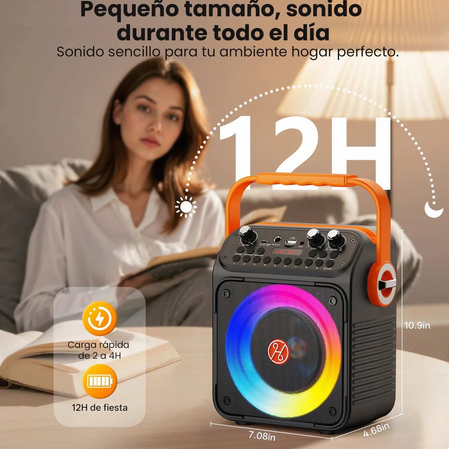 HWWR Karaoke 2 Microfonos Inalambricos, Karaoke Profesional para Adultos Y Niños Altavoz Bluetooth con Preamplificador De Micrófono, Portátil Bluetooth Fiesta Altavoz Karaoke-Regalo