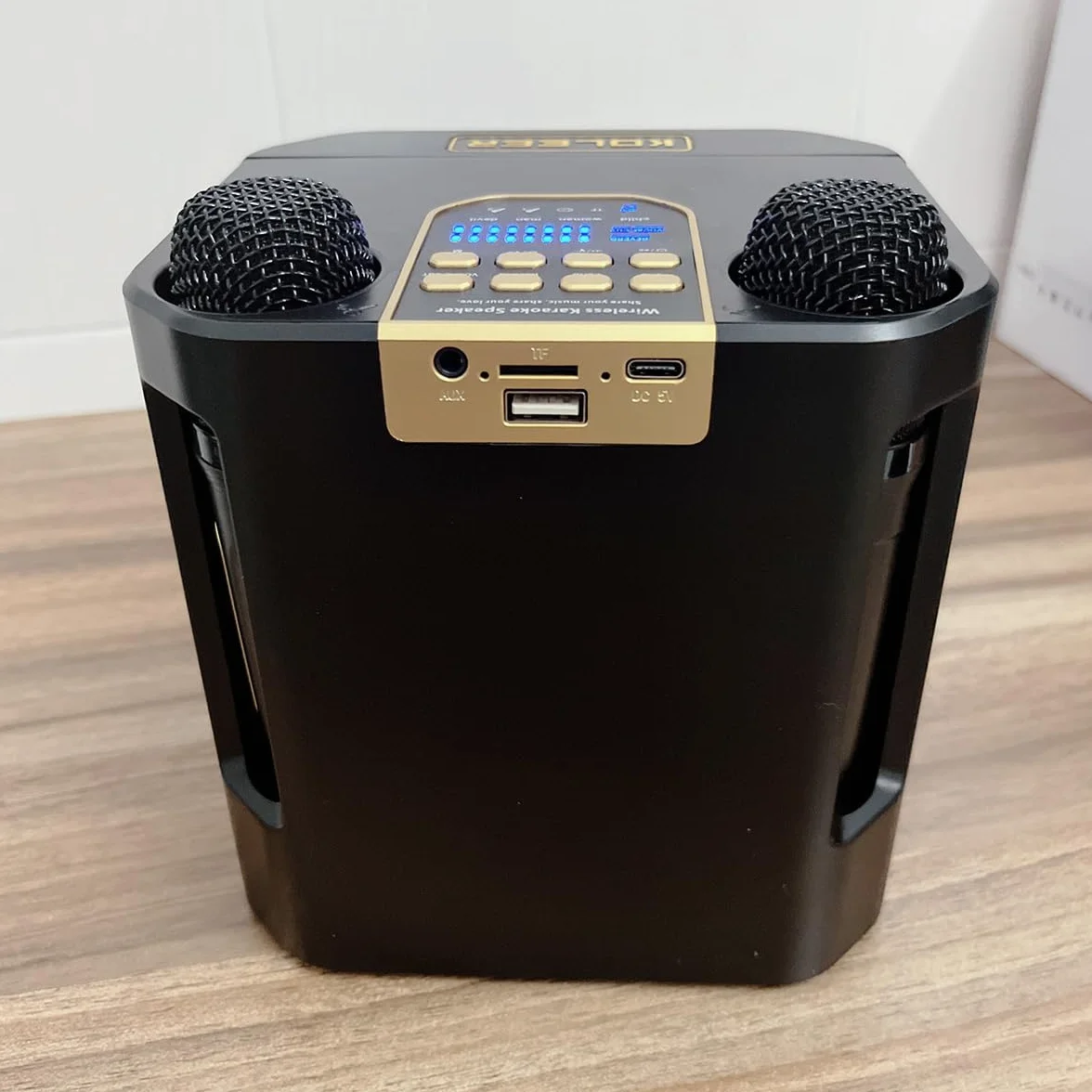Klack Altavoz Subwoofer Karaoke Doble micrófono, Bluetooth, 100W, Cambiador de Voz - Gris