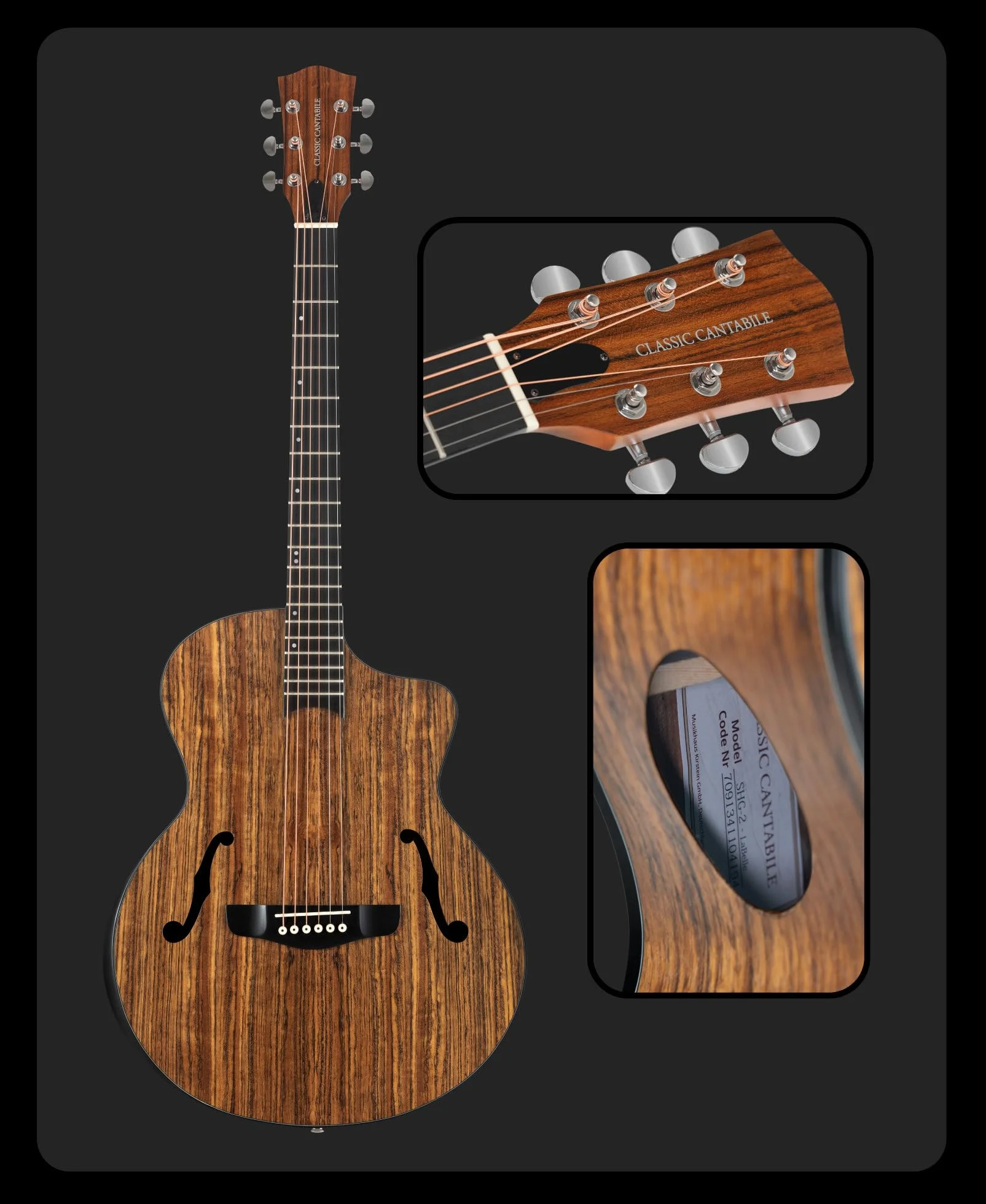 Classic Cantabile SHG-2WN LaBelle Guitarra Western - Guitarra con boca lateral y reposabrazos - Tapa, fondo y aros: nogal - Diapasón/Mástil: Blackwood/Okoume - Guitarra acústica con look vintage