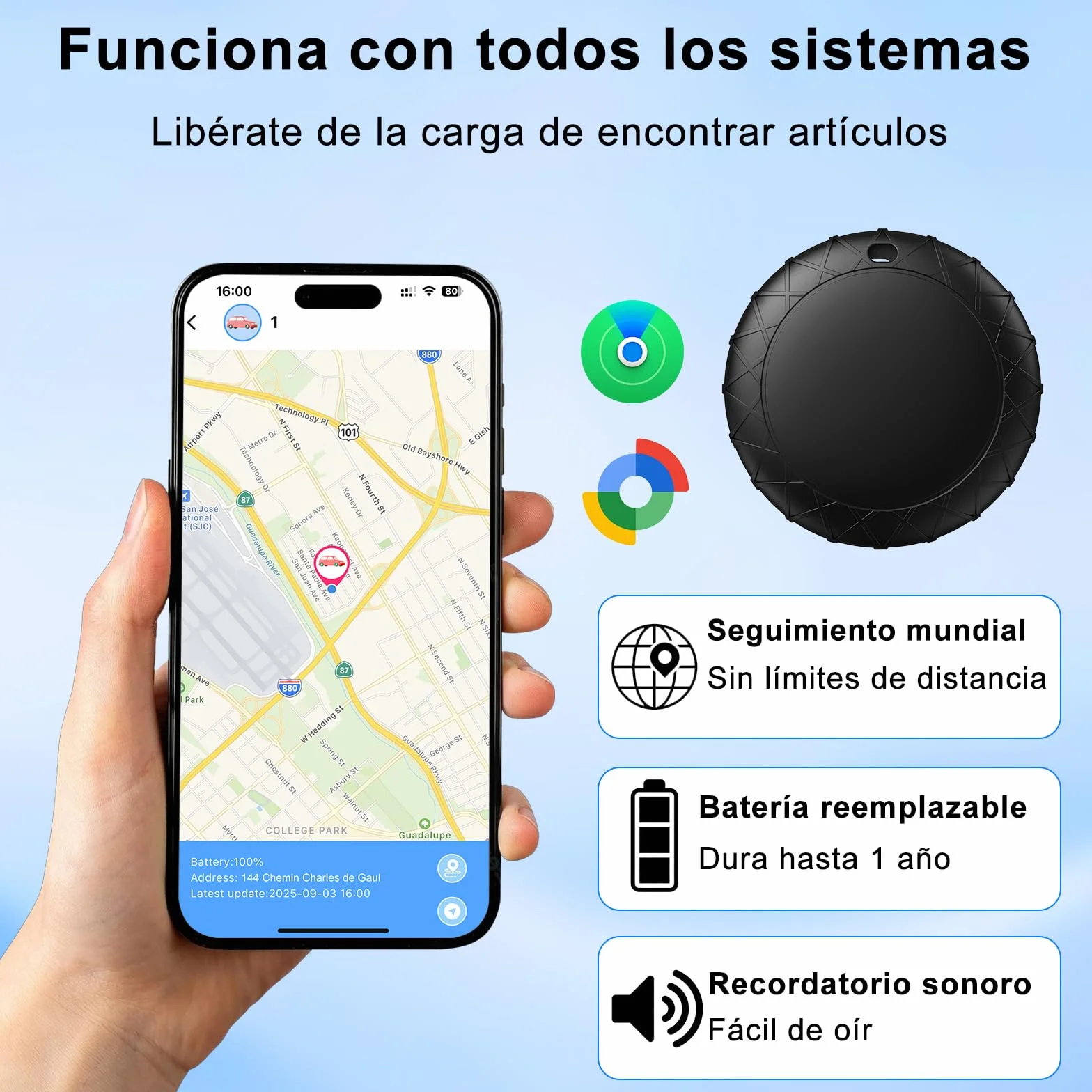 GPS Coche localizador, Localizador GPS para Coche Compatible con Android e iOS, Seguimiento en Tiempo Real para vehículo,Sin Suscripción, para niños, Cartera y Mascotas, Racker rastreador Oculto