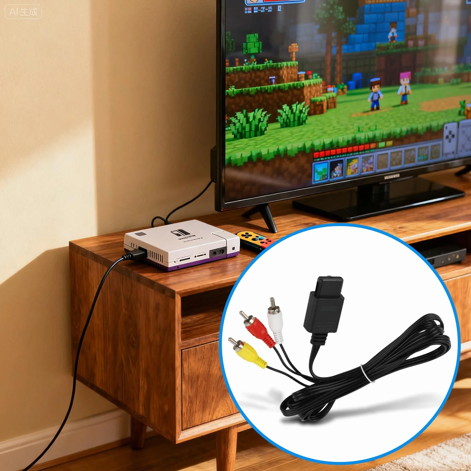 Cable AV para Nintendo Gamecube, N64 y SNES – Cable RCA de audio estéreo y vídeo de 1,75 m (5,8 ft) para alta resolución de imagen y sonido – para televisores y monitores