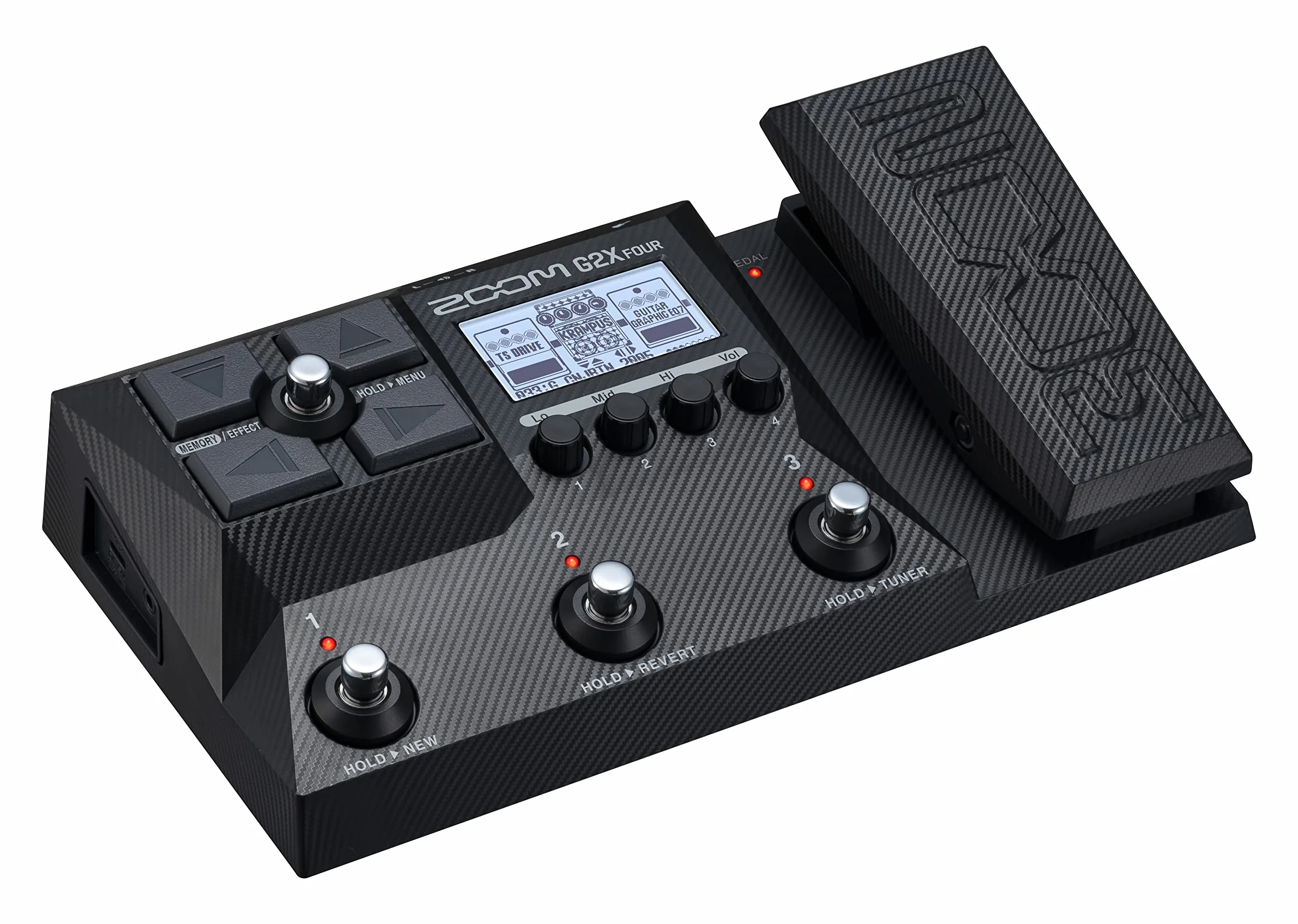 Zoom G2X FOUR Pedal multiefectos para guitarra con pedal de expresión, IR multicapa, modelado de amplificadores, 75+ efectos, looper, caja de ritmos, afinador, audio interface, ligero