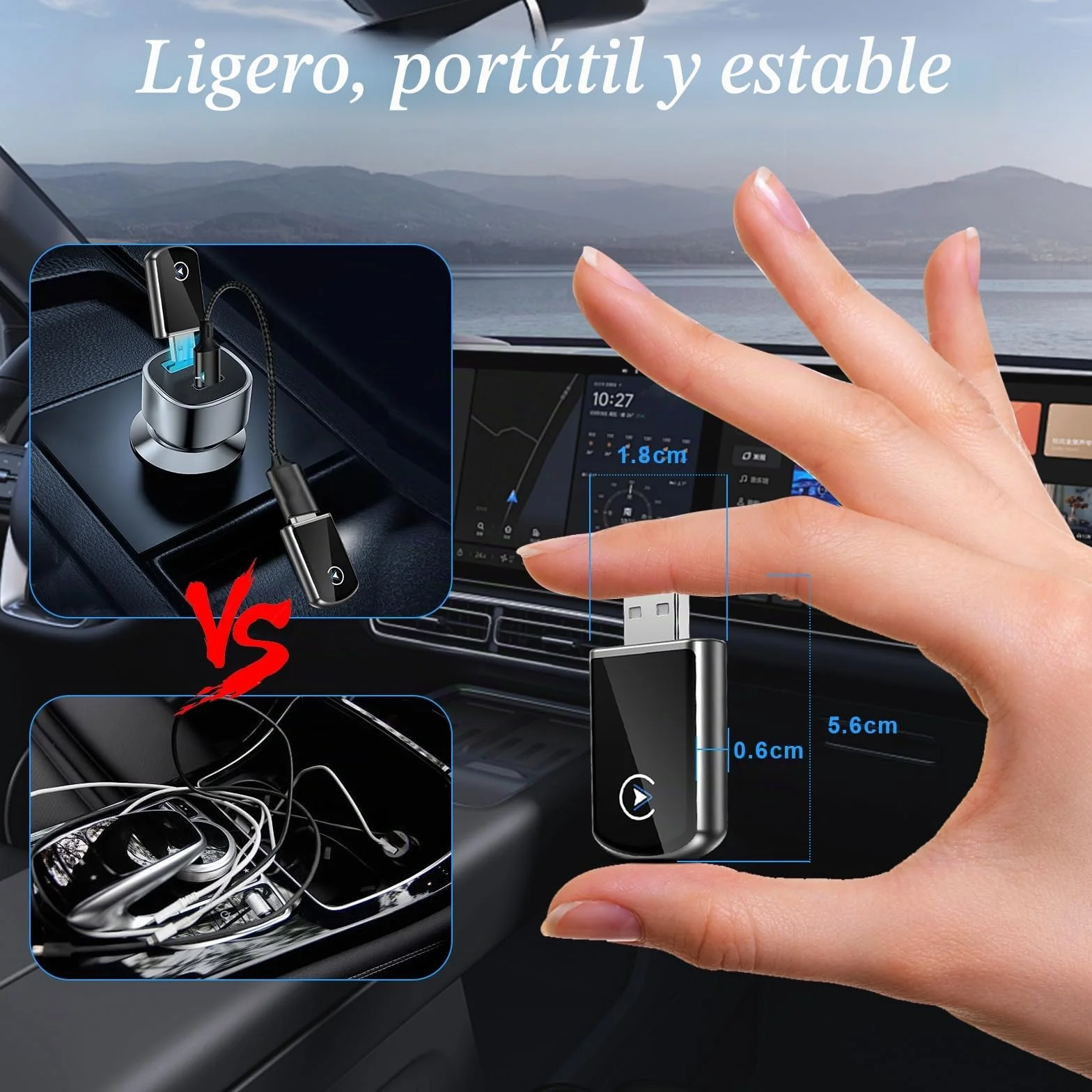 Adaptador CarPlay Inalámbrico, USB C/A Plug and Play, 2025 Upgrade CarPlay Dongle Convierte Cable a Inalámbrico para iPhone, Compatible con Apple iPhone iOS 10+, para Coches con CarPlay