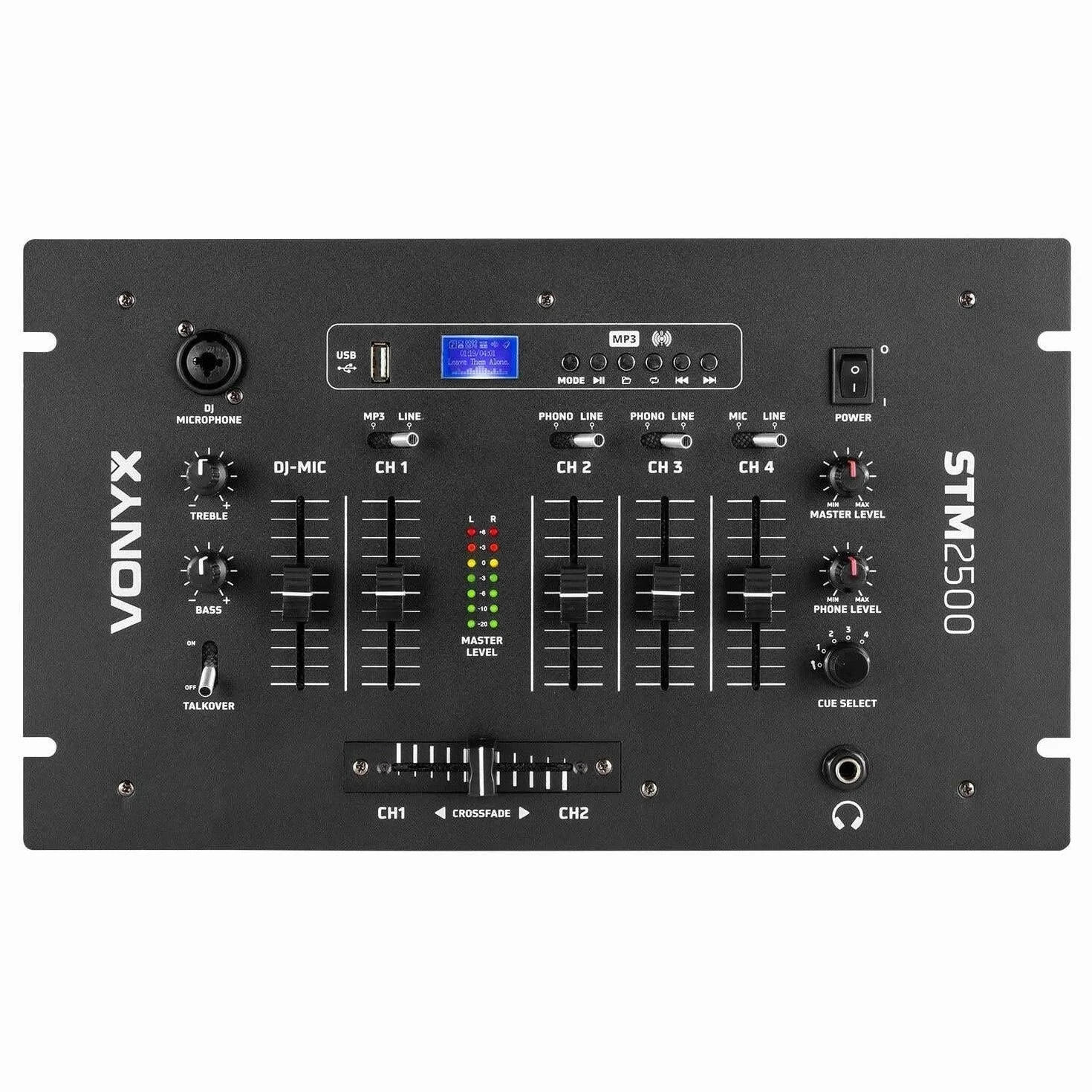 Vonyx STM2500 Mezclador Mezclador de Audio de 5 Canales con USB, Reproductor MP3 y Bluetooth Mezclador para DJ Principiantes, Conexión de Micrófono con Función Talkover para Músicos, DJ, Cantantes
