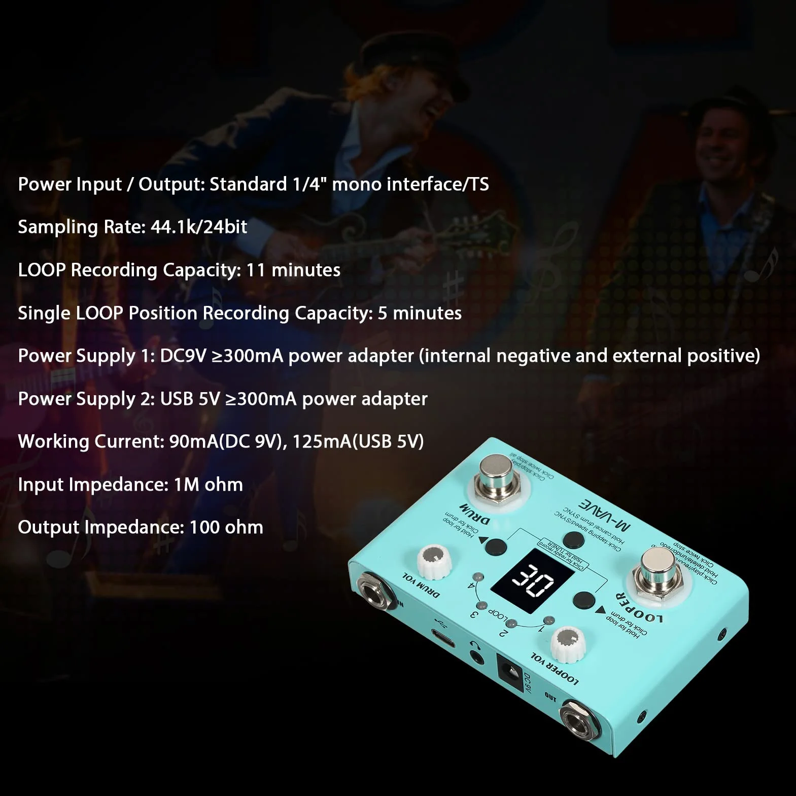 LOST TEMPO Pedal de efectos Drum & Looper Effector Mini 2-in-1 Looper & Drum Machine Doble pedal Looper Pedal Looper Pedal de guitarra 30 tambores y 4 bucles Sintonizador de alta precisión