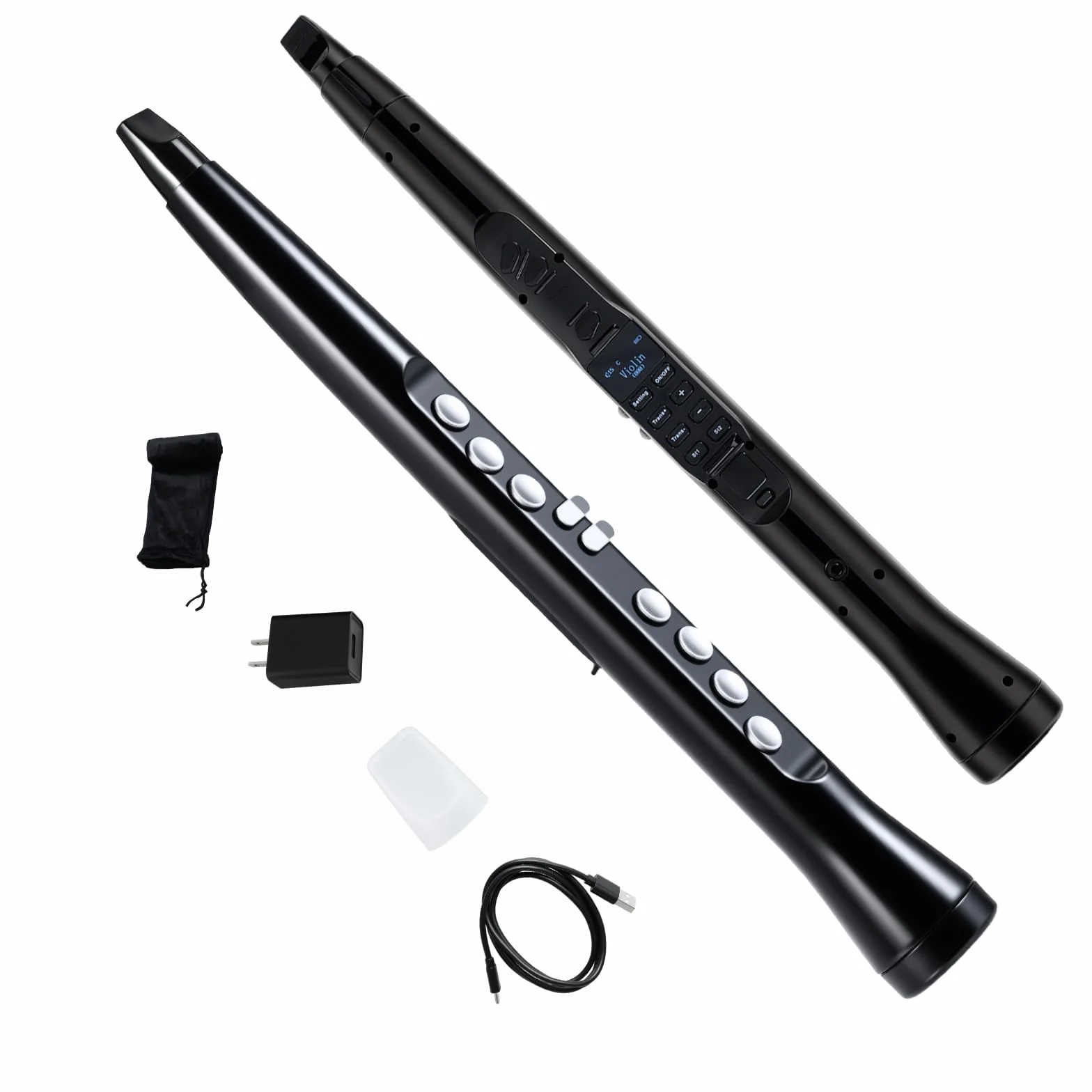 KOMFOTEU Juego de Instrumento de Viento Digital Portátil, Saxofón Electrónico con 100 Sonidos, MIDI Inalámbrico, Altavoz HIFI, Rango de 4 Octavas y 2 Digitaciones, Instrumento Recargable
