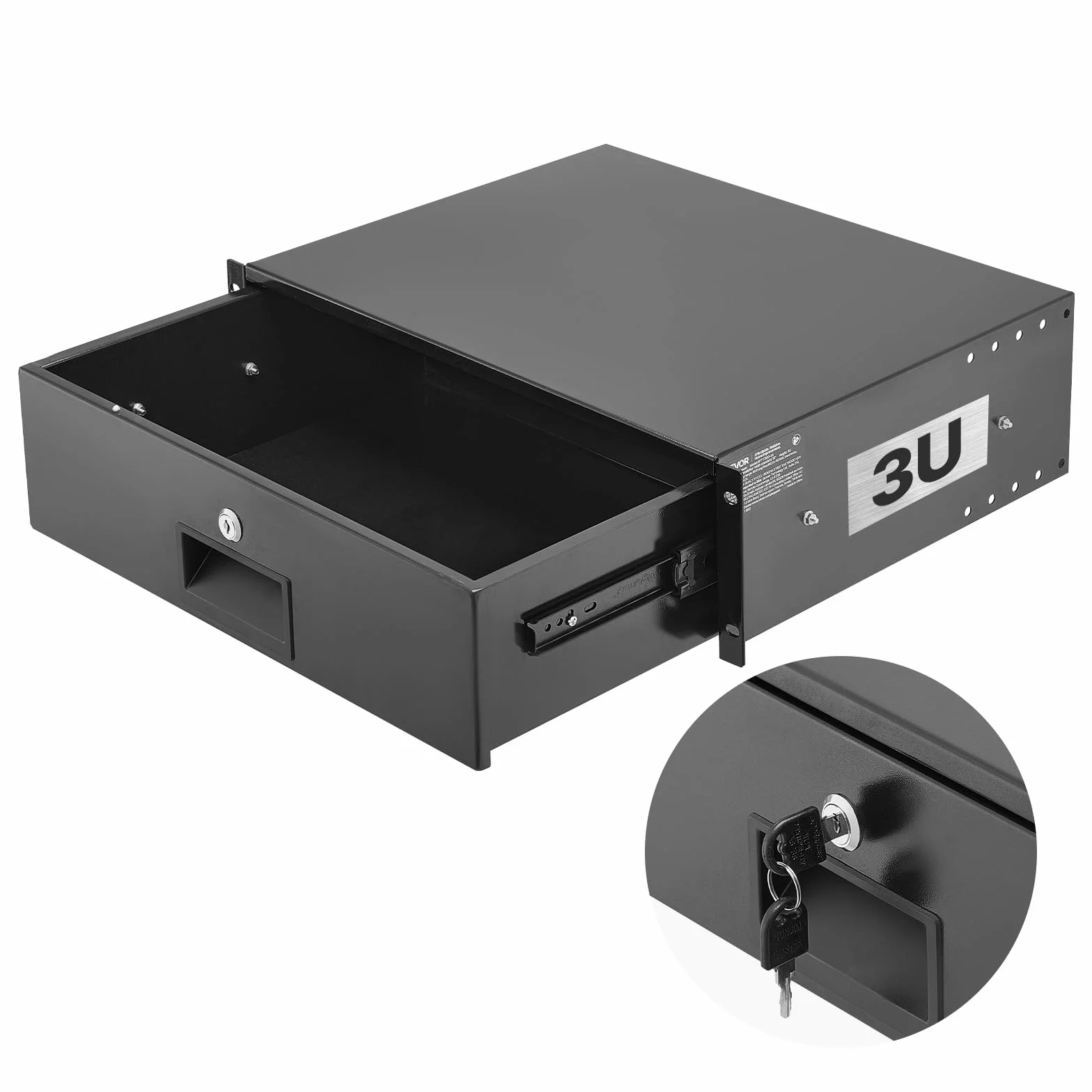 VEVOR Cajón para Montaje en Rack de 3U, Carga de 22,68 kg, Cajón Deslizante con Cerradura y Orificios para Gestión de Cables, para Rack o Gabinete de AV para Servidores de Equipos de Red de 48,26 cm