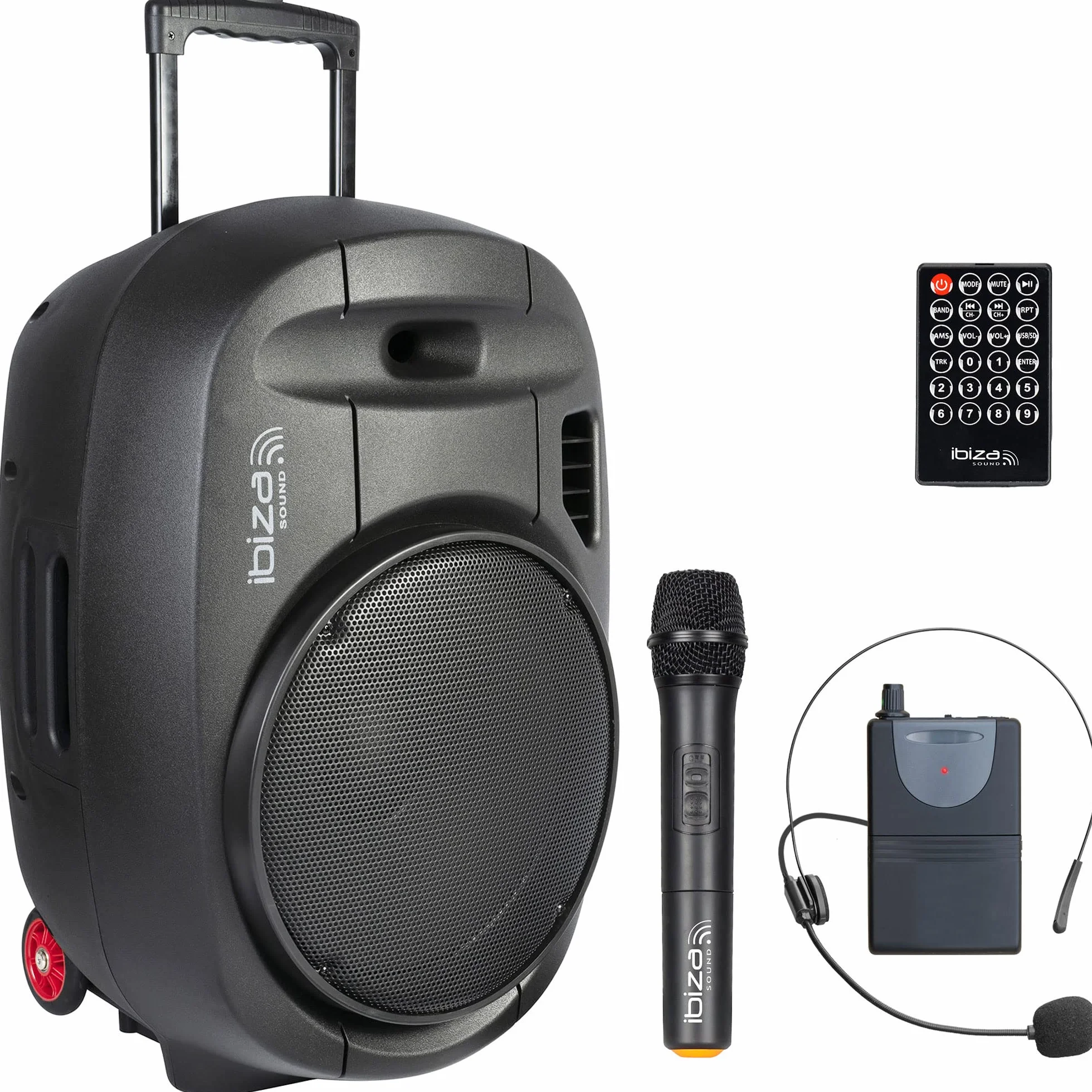 Ibiza - PORT15UHF-MKII-TWS - Altavoz portátil 15"/800W MAX con 2 micrófonos (UHF), Mando a Distancia y Funda Protectora - Bluetooth, USB, SD & TWS - 6 a 8h de autonomía