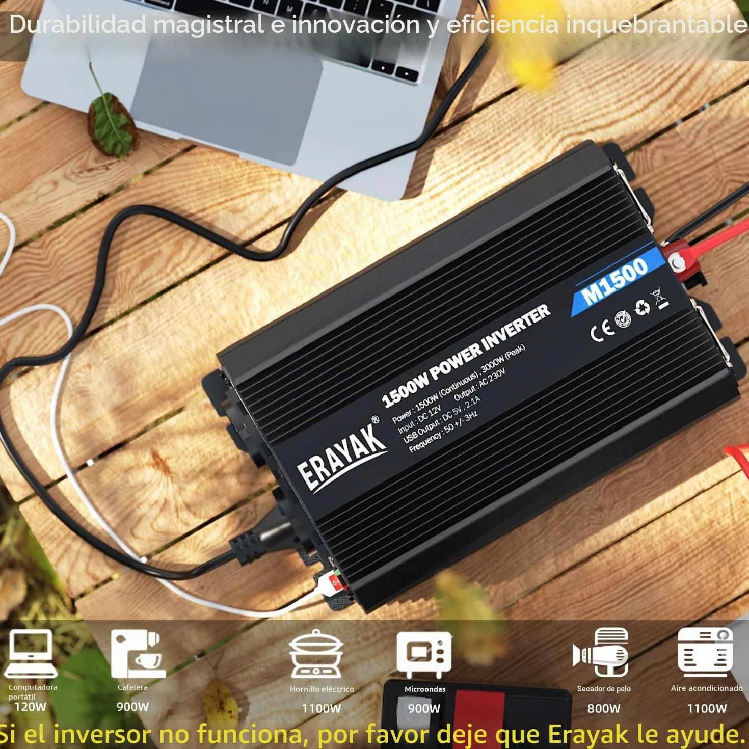 ERAYAK Convertidor de Voltaje 12v 230v 1500W / 3000W Inversor de Coche DC AC 12v Convertidor de Enchufe Convertidor de Corriente Vehículos Caravana Coche Onda sinusoidal modificada