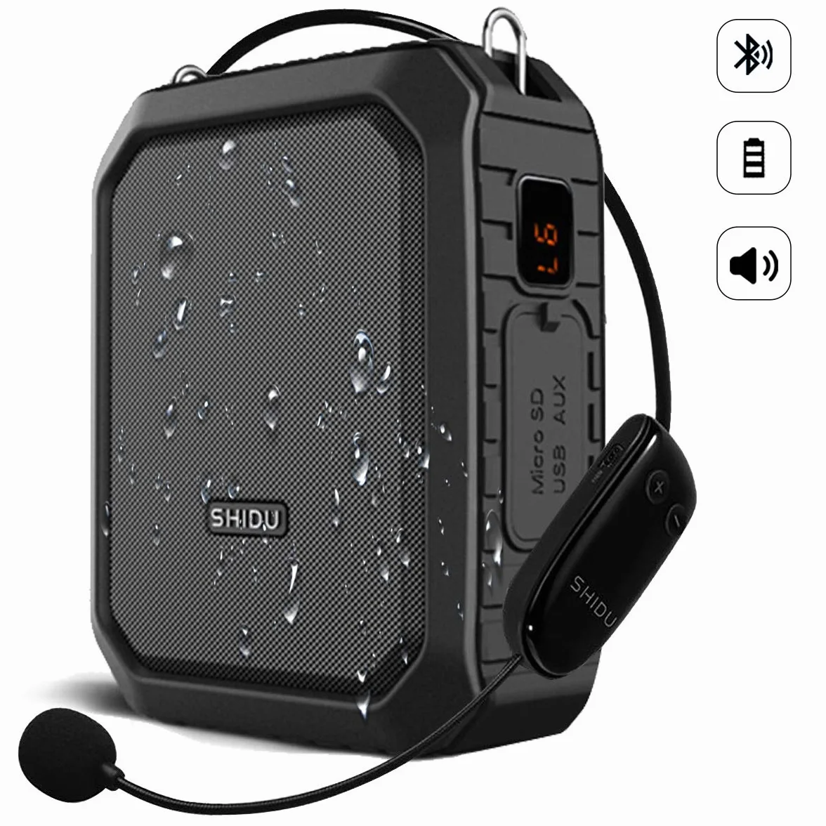 SHIDU 18W Amplificador de voz inalámbrico Sistema PA impermeable con micrófono inalámbrico UHF Altavoz Bluetooth para aula al aire libre Guía turístico