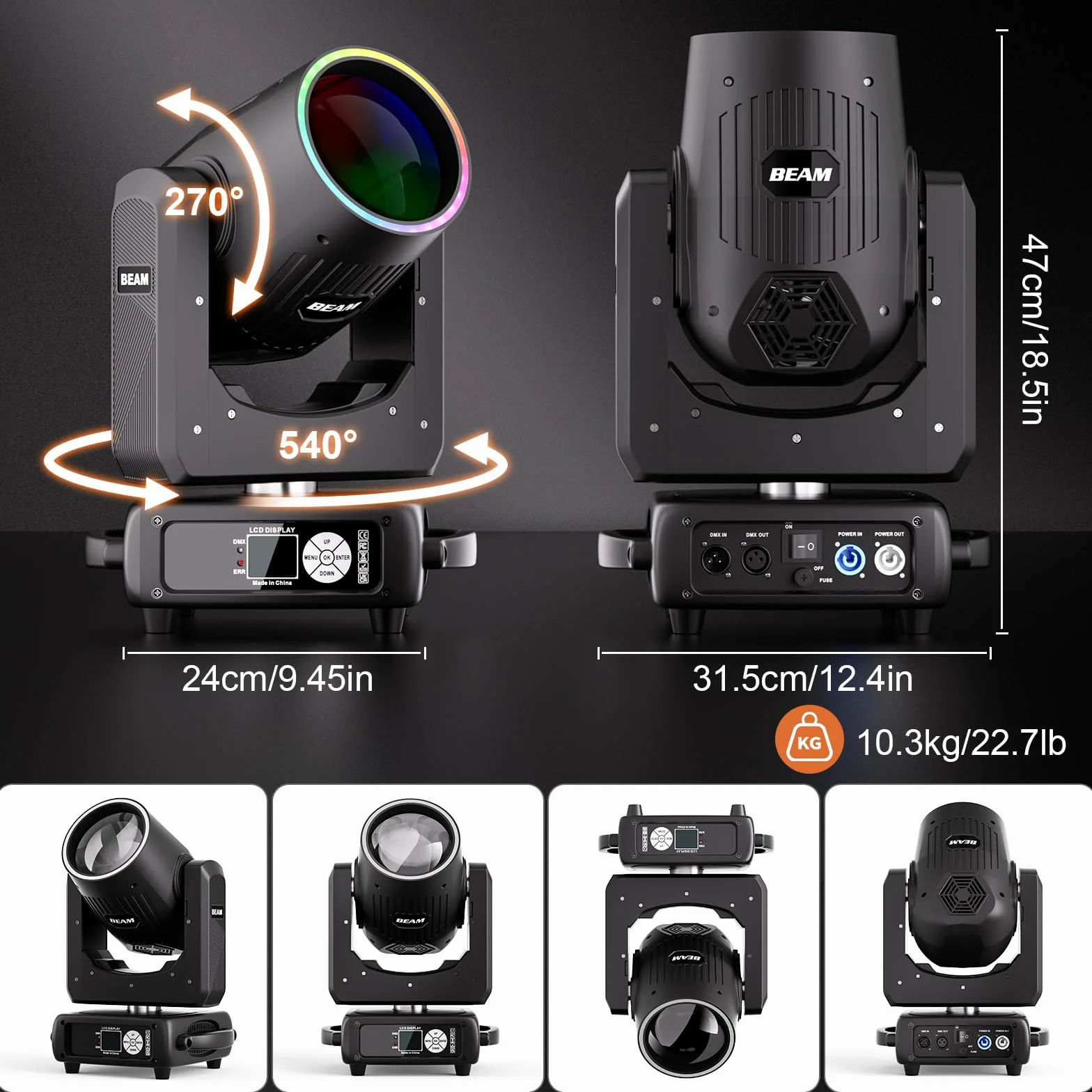 2Pcs Cabeza Móvil LED de Haz de 295W, Enfoque Electrónico 14+1 Patrones 13+1 Colores Efecto de Atomización de 48 Prismas para Escenario Club DJ Fiesta Boda Navidad