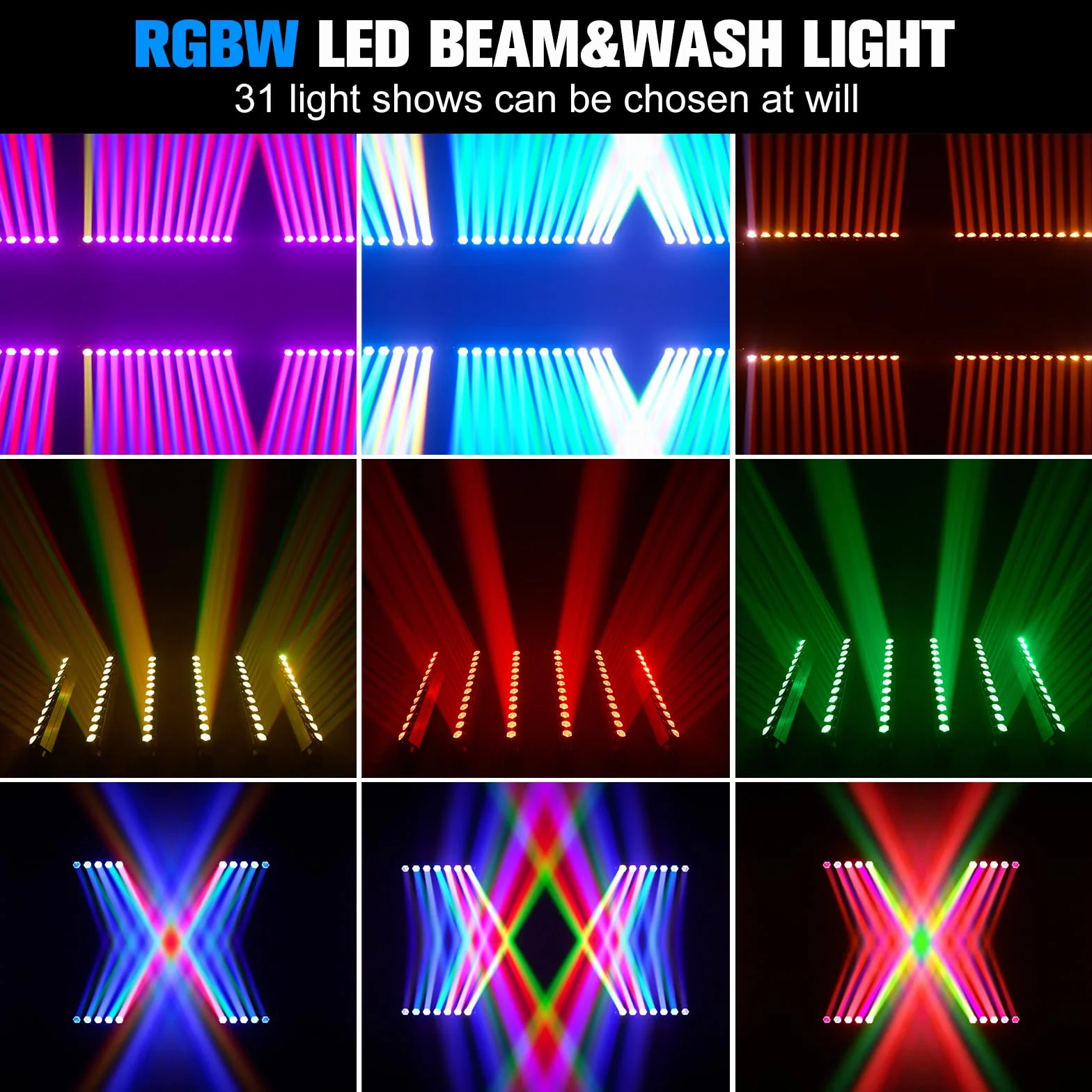 12x20W RGBW LED Cabeza Movil Haz Wallwasher Luz, d-mx512(7/11/55CH)/Control Activo de Sonido Eje Y 180° Barra de Luz Profesional para Escenario Discoteca Fiesta Concierto