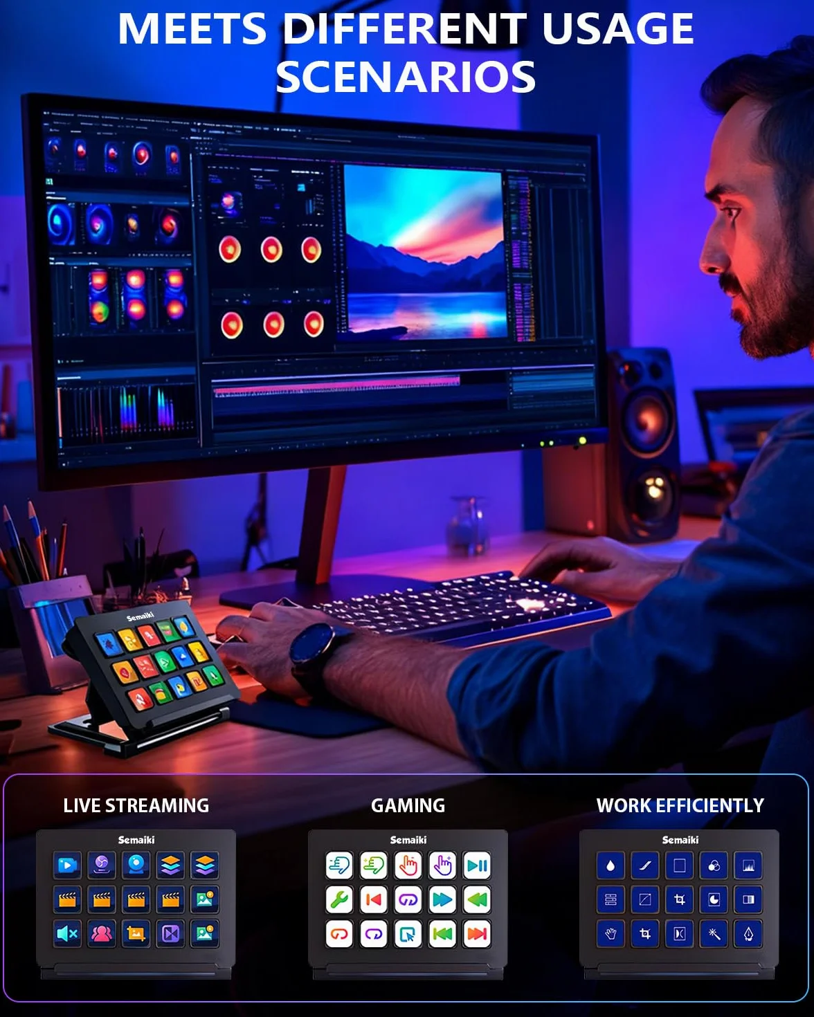 Semaiki Teclado macro Stream Controller con 15 teclas macro LCD personalizables, activa acciones en aplicaciones y software como OBS, Twitch, Streamlabs, Discord, Mac y Windows