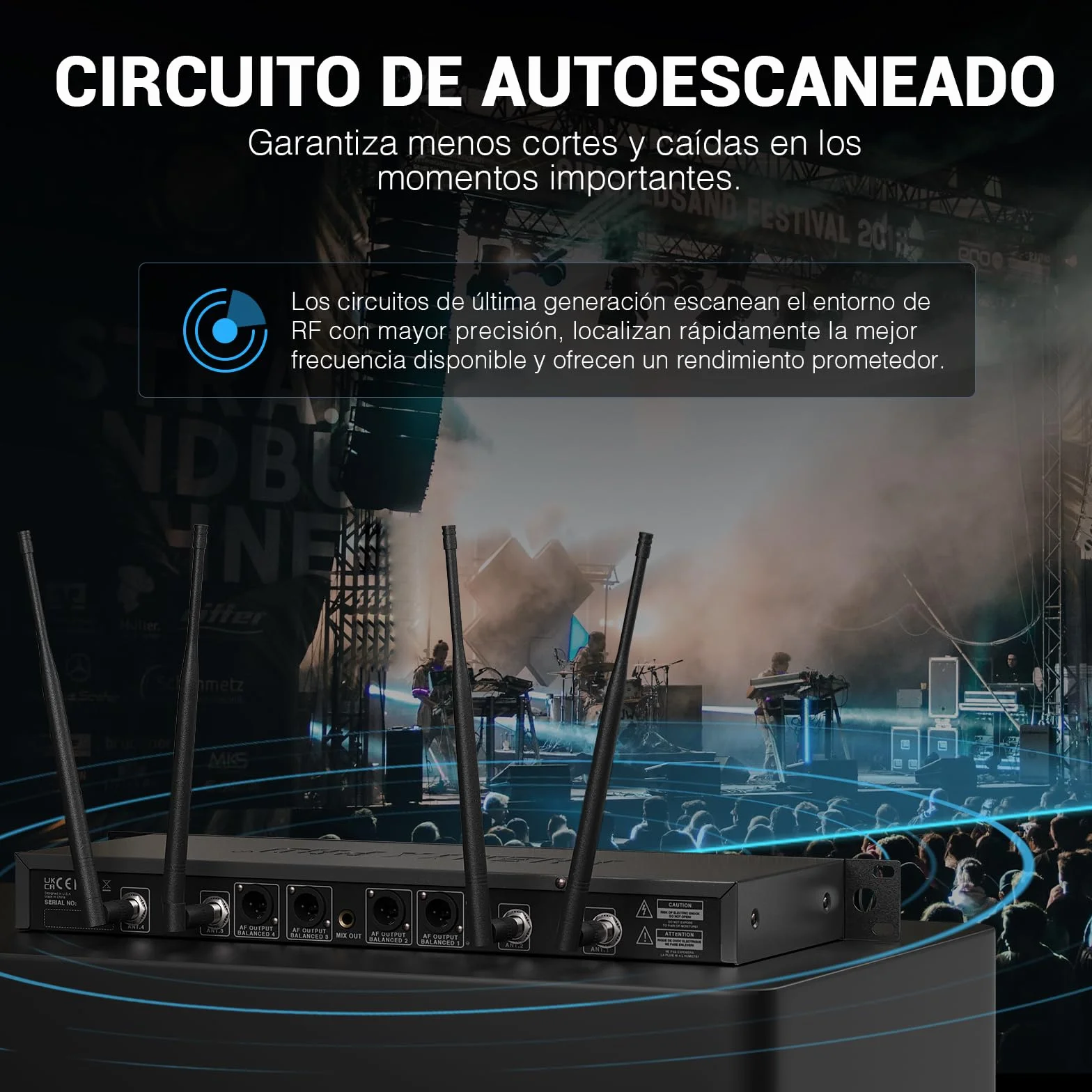 Phenyx Pro Sistema de micrófono inalámbrico Cuatro Canales, con 4x40 Frecuencias UHF, Auto Scan, 328ft de Largo Alcance, 4 micrófono dinámico de Mano para Cantar, Iglesia, Karaoke (PTU-7000-4H)