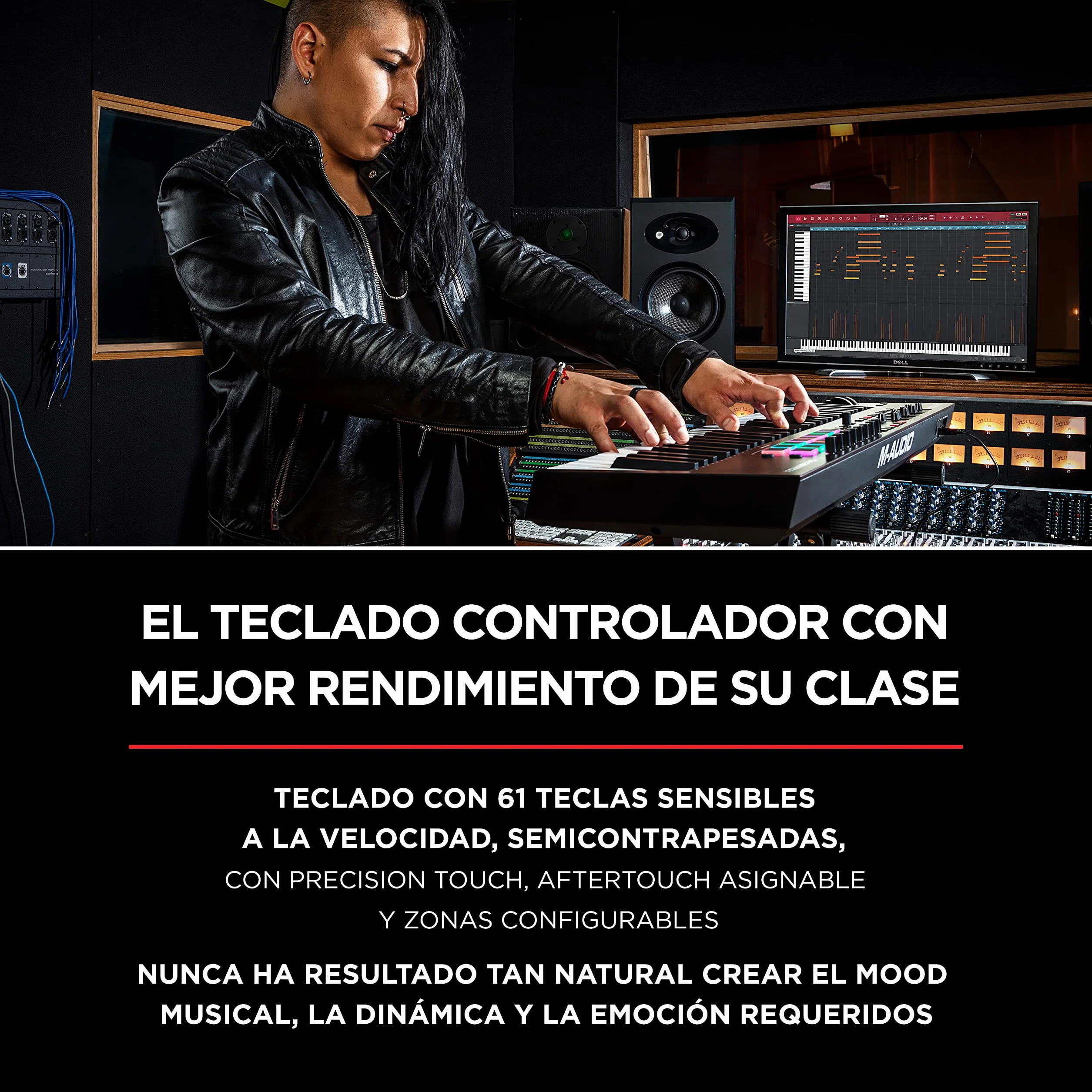 M-AUDIO Oxygen Pro 61 teclado controlador MIDI USB con 61 teclas, beat pads, perillas asignables de MIDI, botones y faders, más pack de sonidos de Native Instruments (integración de NKS)