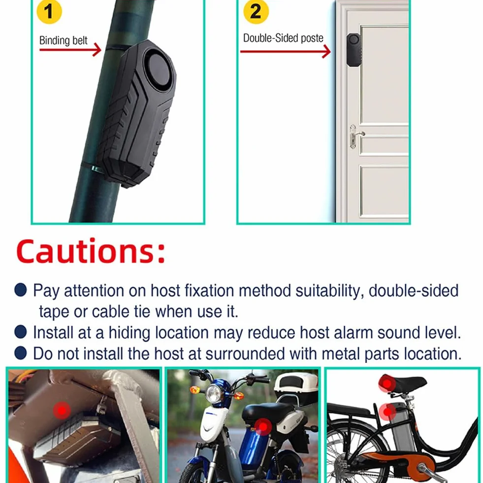 Mengshen Alarma Bicicleta Mejorada 113dB Loud Impermeable Inalámbrico Moto Alarma con Sensor Movimiento Vibración Antirrobo Remoto para la Seguridad Ciclismo (4 sensores con 2 mandos a Distancia)