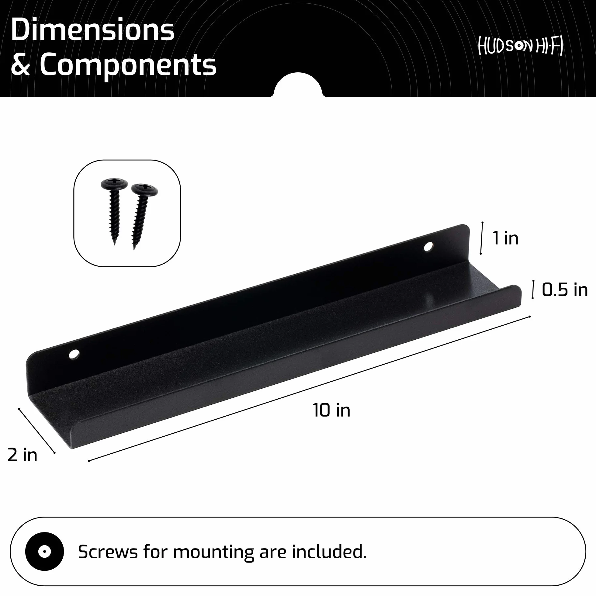Hudson Hi-Fi Estantes de pared de vinilo LP para grabar – Muestra tu escucha diaria con estilo – negro satinado – Paquete de seis