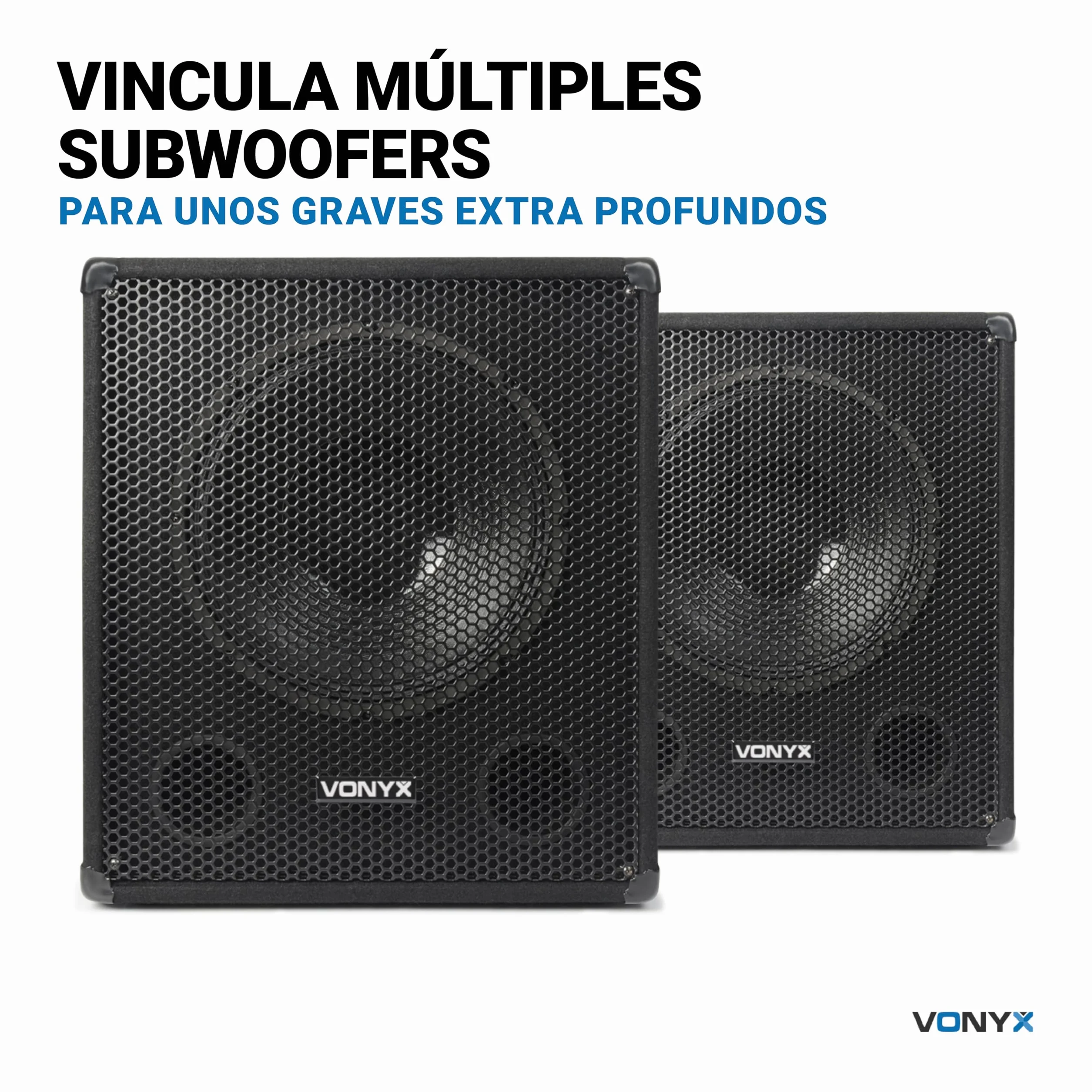 Vonyx SWA18 Subwoofer PA Activo 46cm (18") (500W Potencia máx, Conectores XLR RCA, Brida Estándar, Bass Reflex, Asa Transporte), Subwoofer Activo para DJ con Soporte y Revestimiento de Fieltro Negro