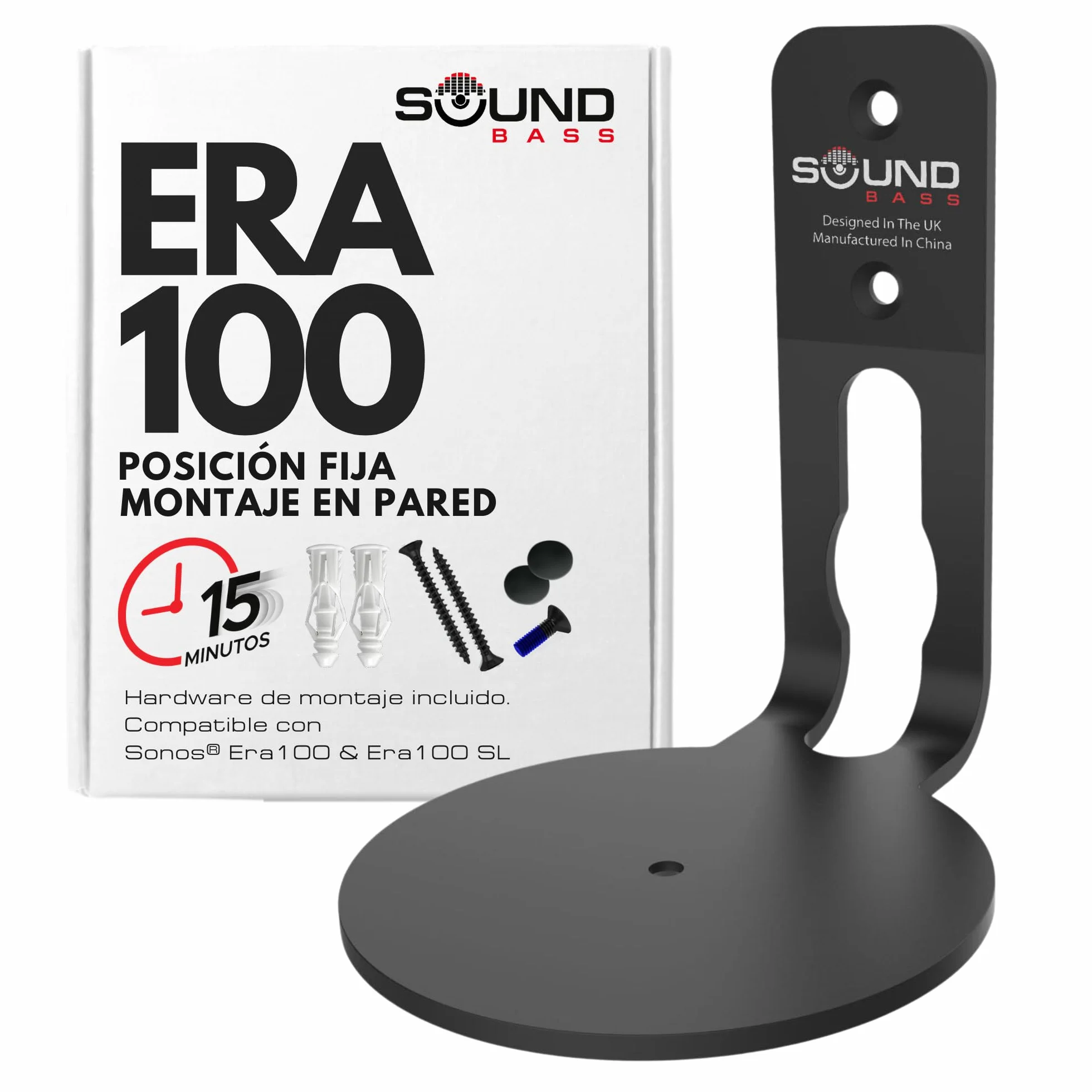 Sound bass Soporte de Pared ERA 100 - Perfil Bajo, Negro, Unidad Individual, Compatible con Altavoz Sonos ERA100 & ERA 100 SL, Completo con Todos los Accesorios de Fijación