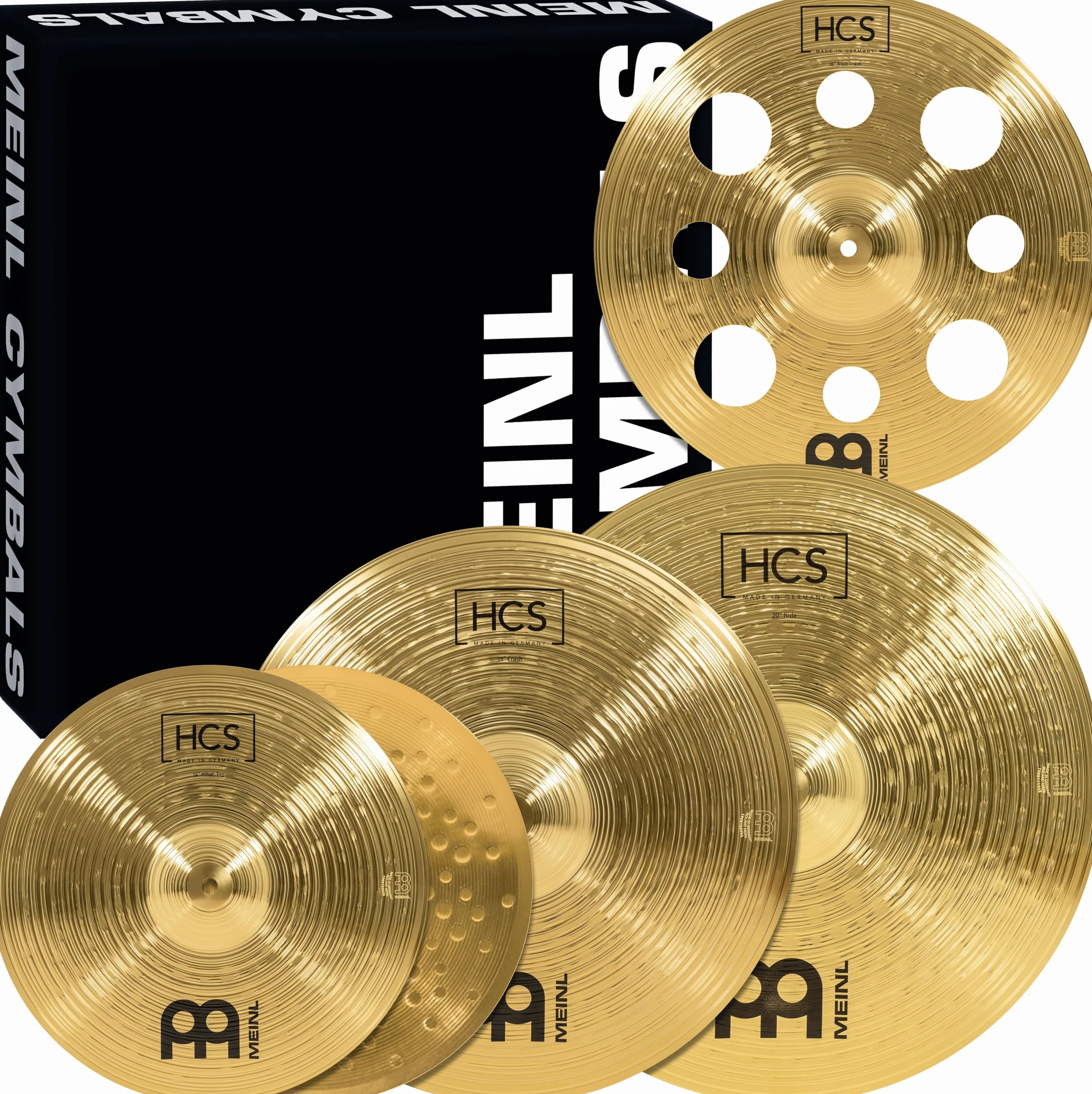 Meinl Cymbals HCS Expanded Cymbal Set Pack - Juego de Platillos de Batería con Plato 14 pulgadas Hihats, 16 Trash Crash, 18 Crash y 20 Ride – Latón, Acabado Tradicional (HCS14161820)
