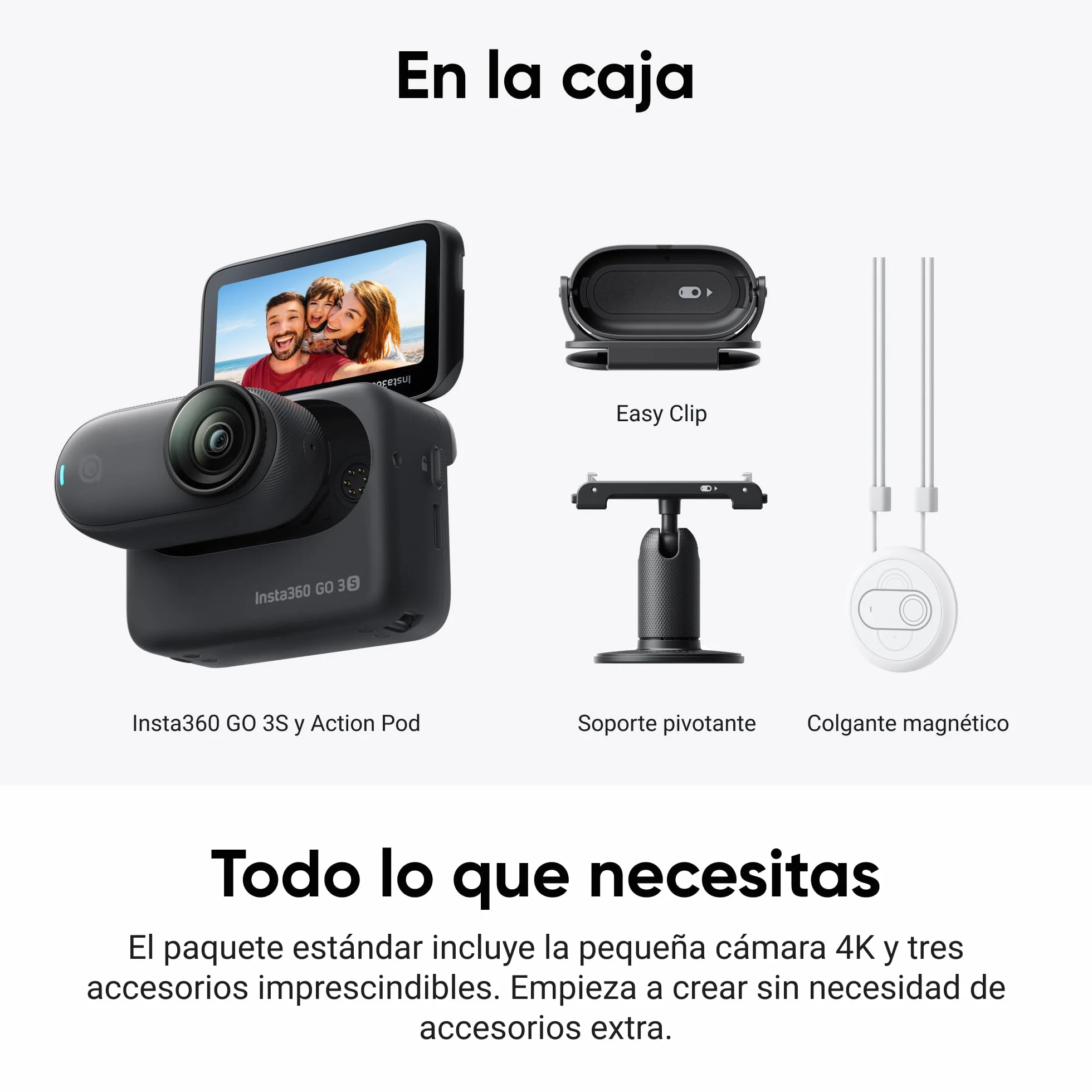 Insta360 GO 3S Negro 128GB Cámara Vlogging 4K POV Manos Libres Impermeable 10M 140 Min Batería