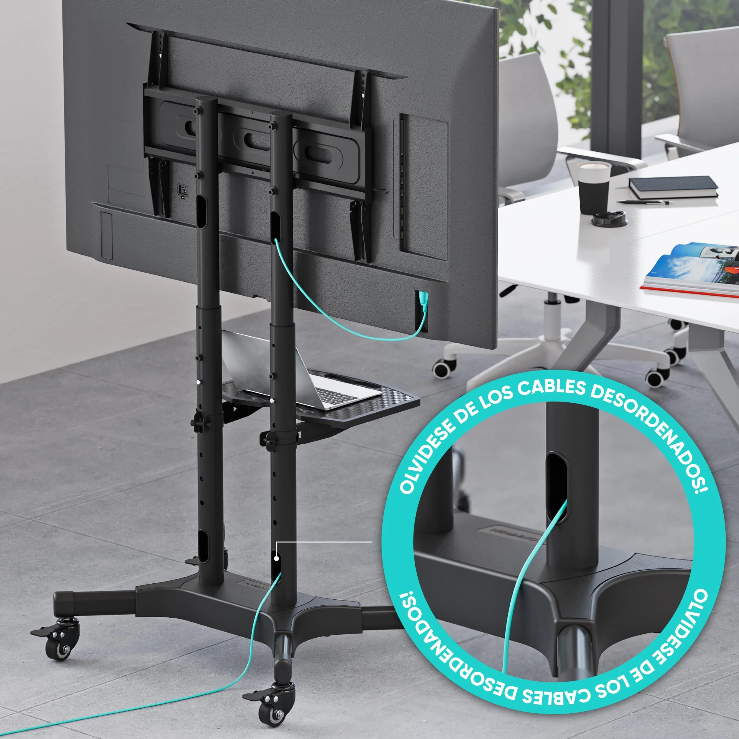 ONKRON Soporte TV Ruedas 32-65 Pulgadas Carga 50 kg VESA 100x100-600x400 mm Altura Ajustable Carro Televisor Universal Negro