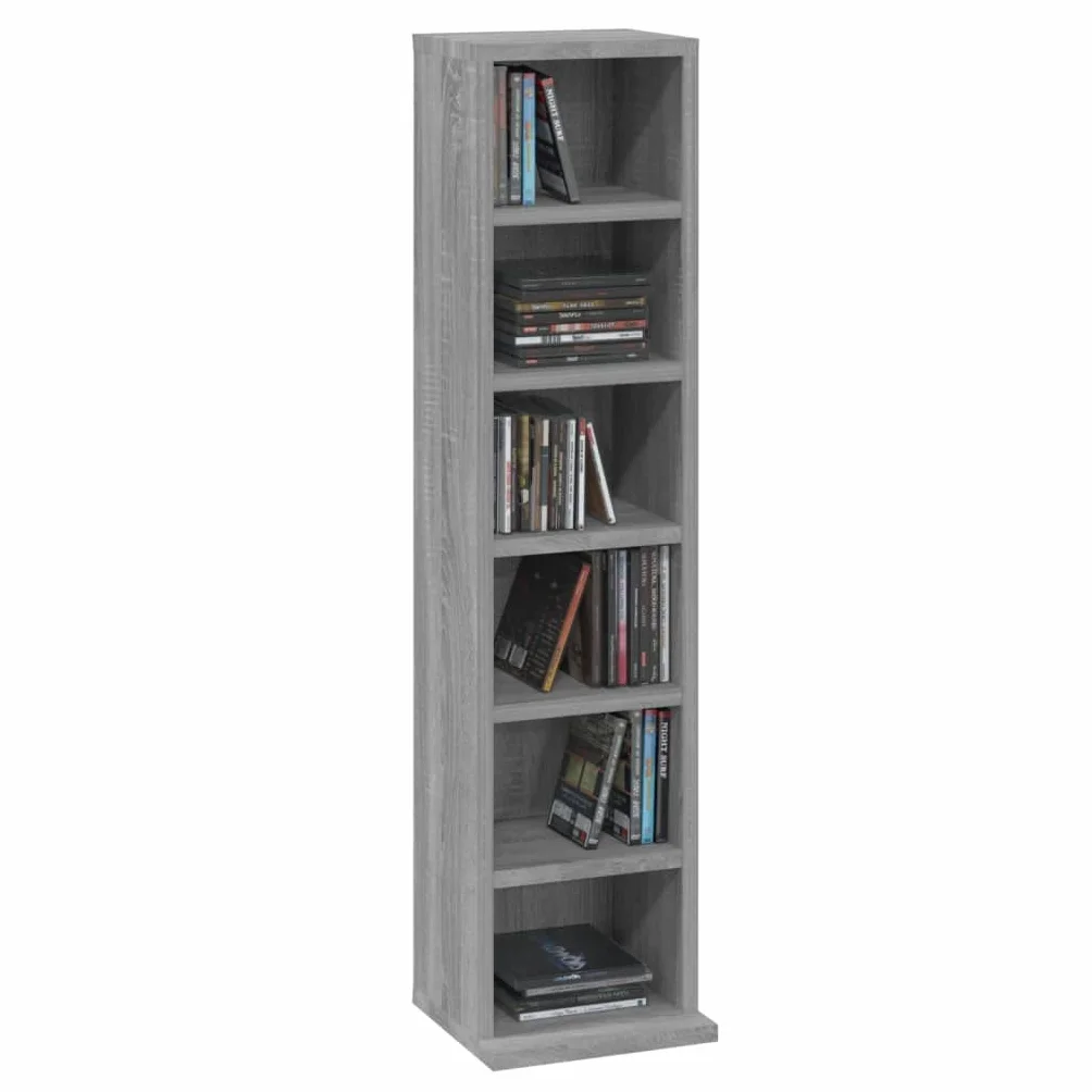 Toshilian Estantería de almacenamiento para CD/DVD, armario de CD, mueble de almacenamiento de CD, armario de CD Sonoma gris 21x20x88 cm Madera de ingeniería