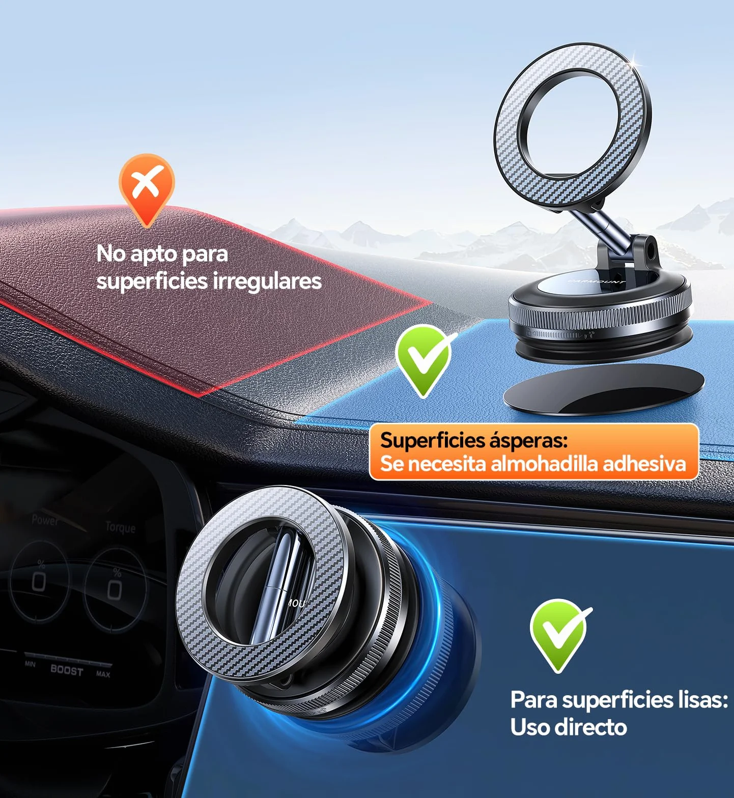 Coolpow Soporte Móvil Coche Magsafe 360° Ajustable Magnético Ventosa Potente para iPhone 17 16
