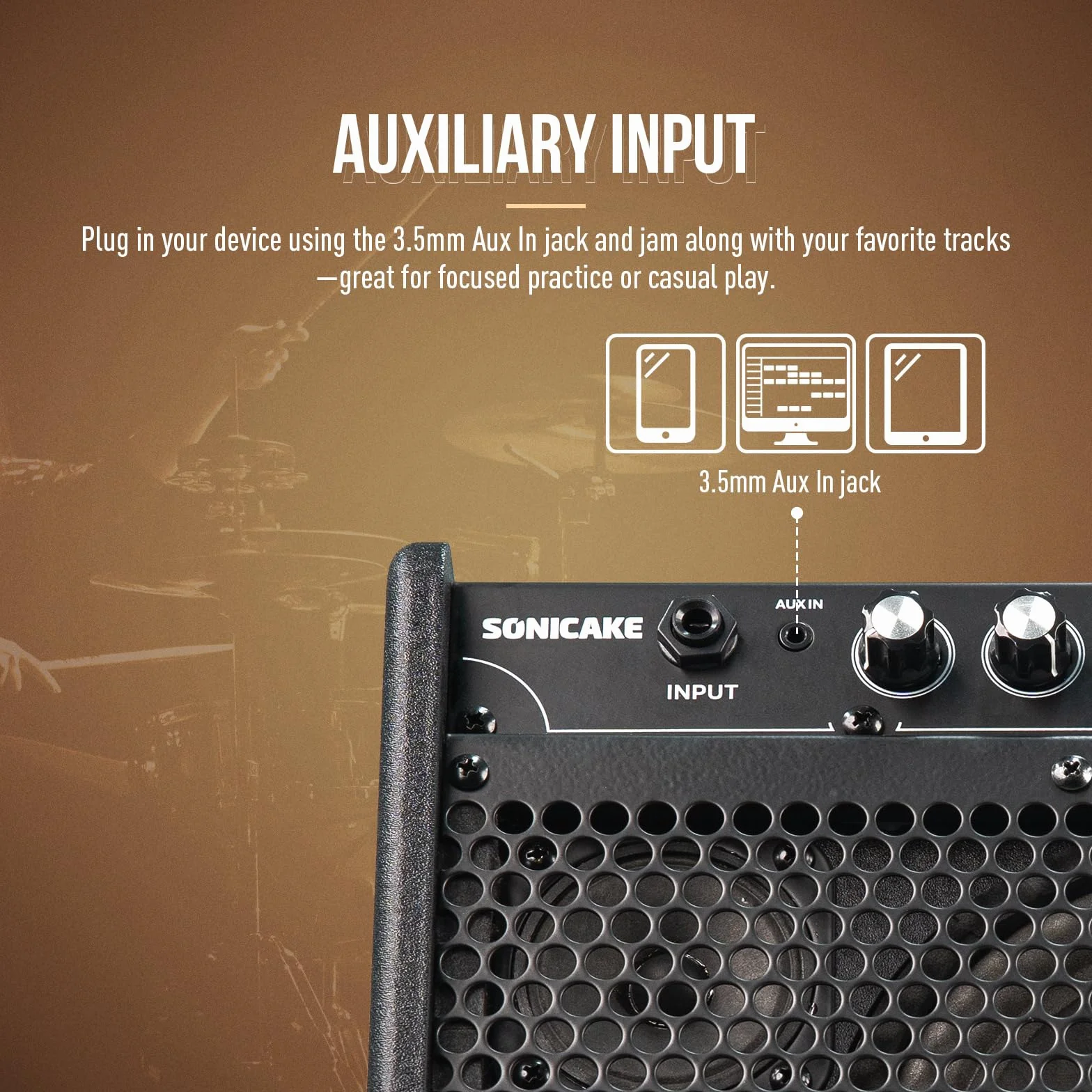 SONICAKE Amplificador para Batería Electrónica 20W Altavoz Bluetooth Portátil con Doble Altavoz