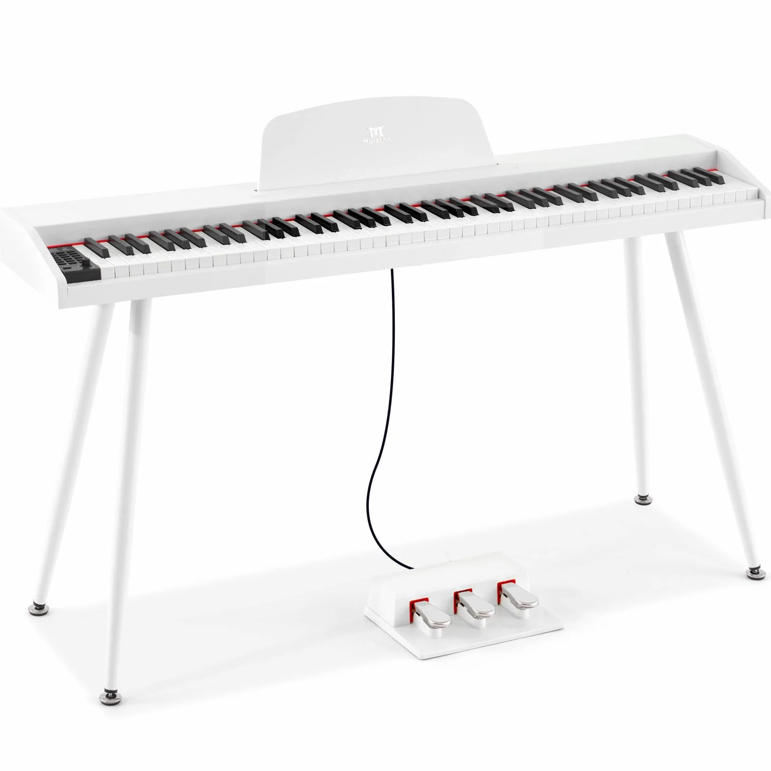 MUSTAR Piano digital de 88 teclas para principiantes, tamaño completo con 3 pedales, piano electrónico portátil, piano digital doméstico con USB MIDI y soporte, color blanco