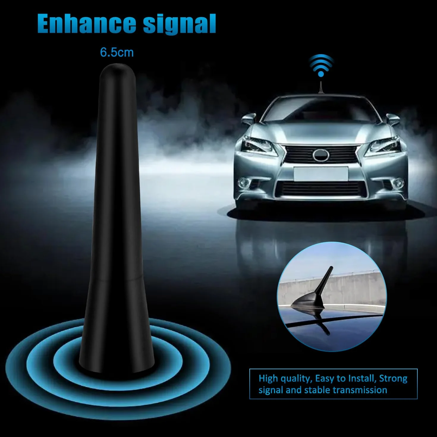 VooGenzek Mini Antena Coche Corta Universal 6.5cm Radio FM/AM 3 Tornillos M4/M5/M6