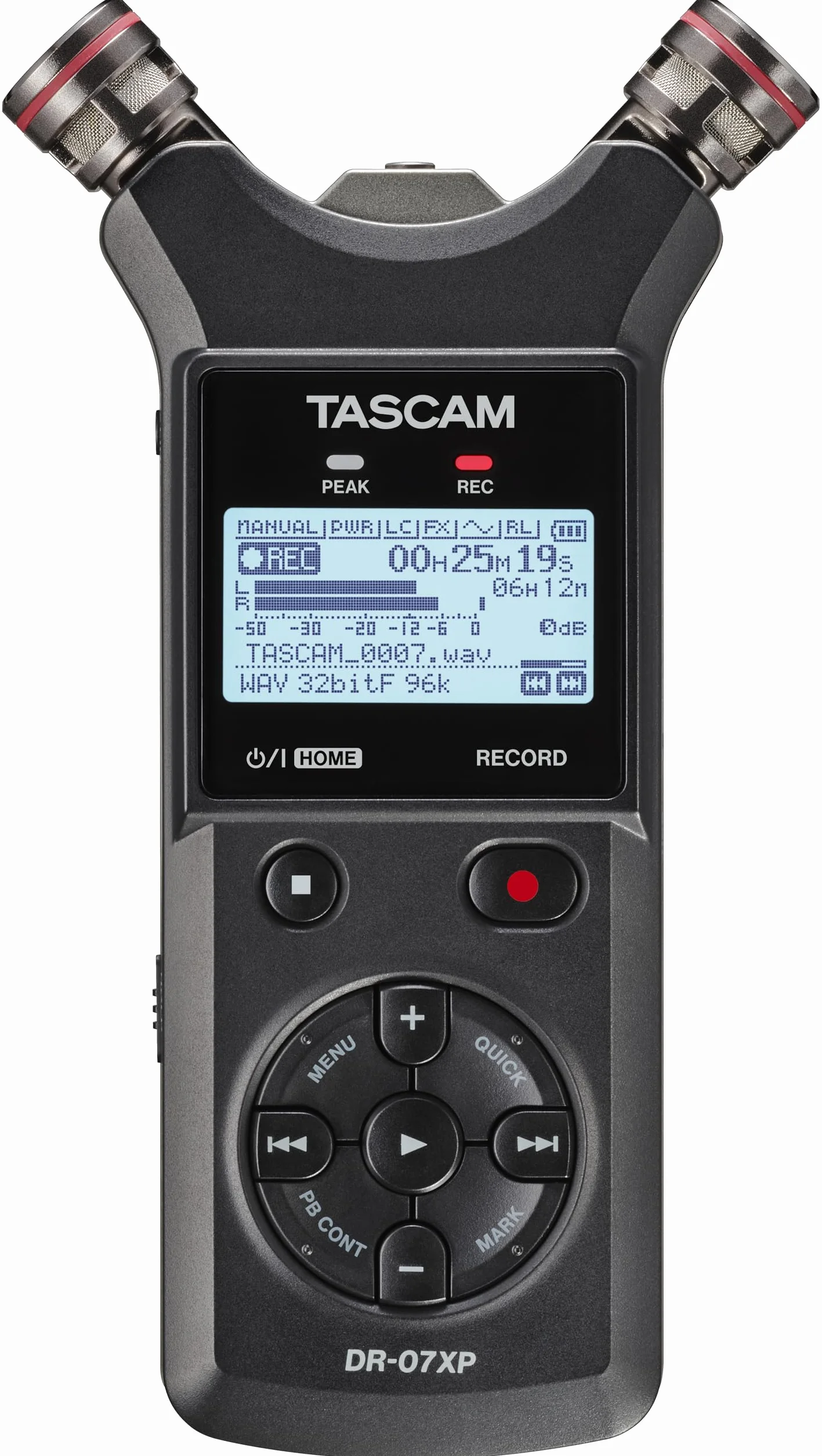 Tascam DR-07XP - Grabadora portátil de Mano Flotante de 2 Canales de 32 bits con micrófonos Ajustables e Interfaz de Audio USB-C