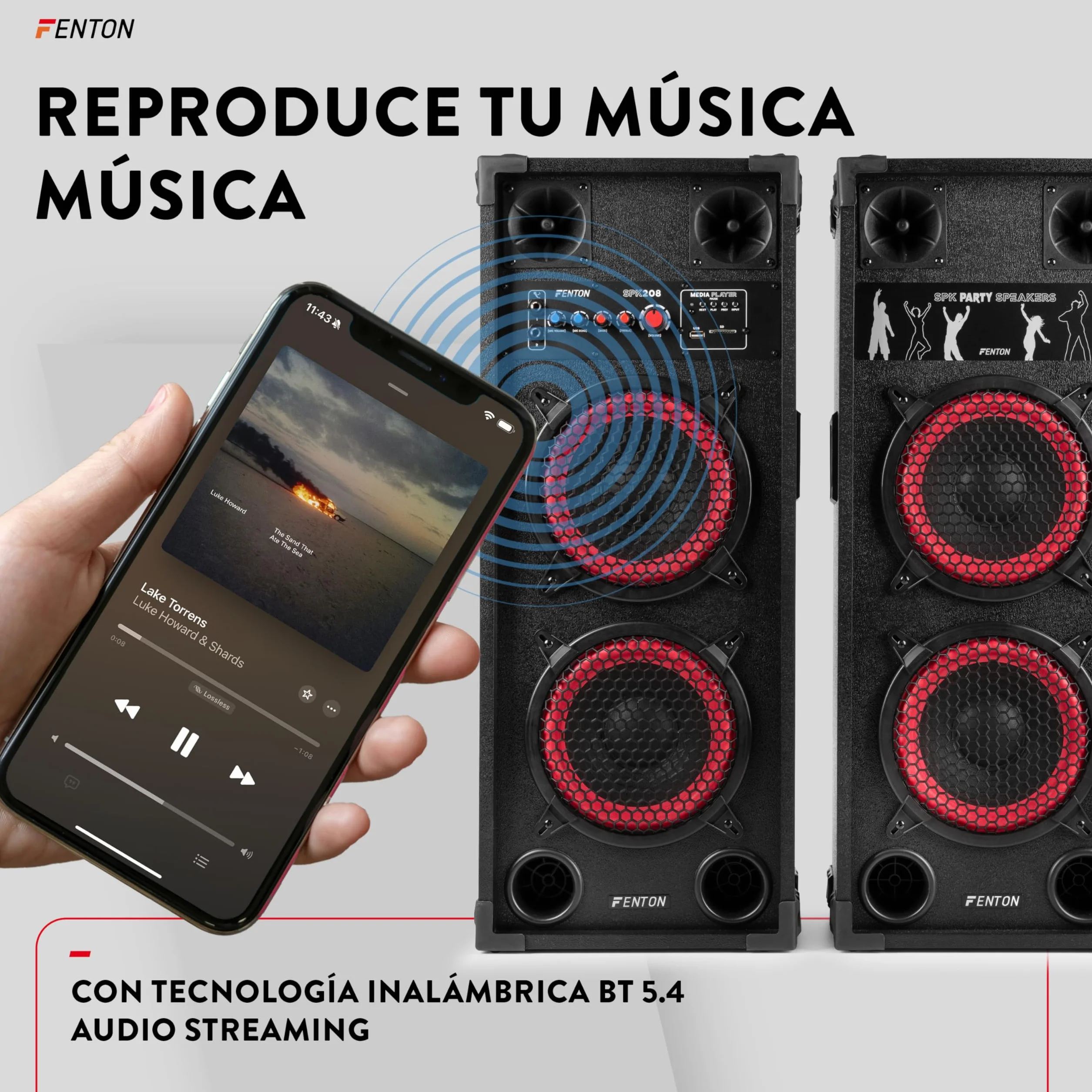 Fenton SPK208 – Altavoces Activos PA Doble woofer 8 Pulgadas con Amplificador Integrado, Bluetooth, MP3, USB, SD, Dos entradas de Micro Eco Ajustable, Ideal para Fiestas, Karaoke y Eventos.